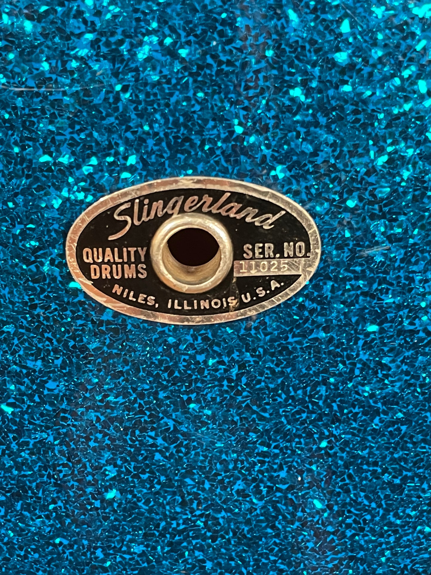 1970s Slingerland 12x15 Marching Snare Drum Blue Sparkle