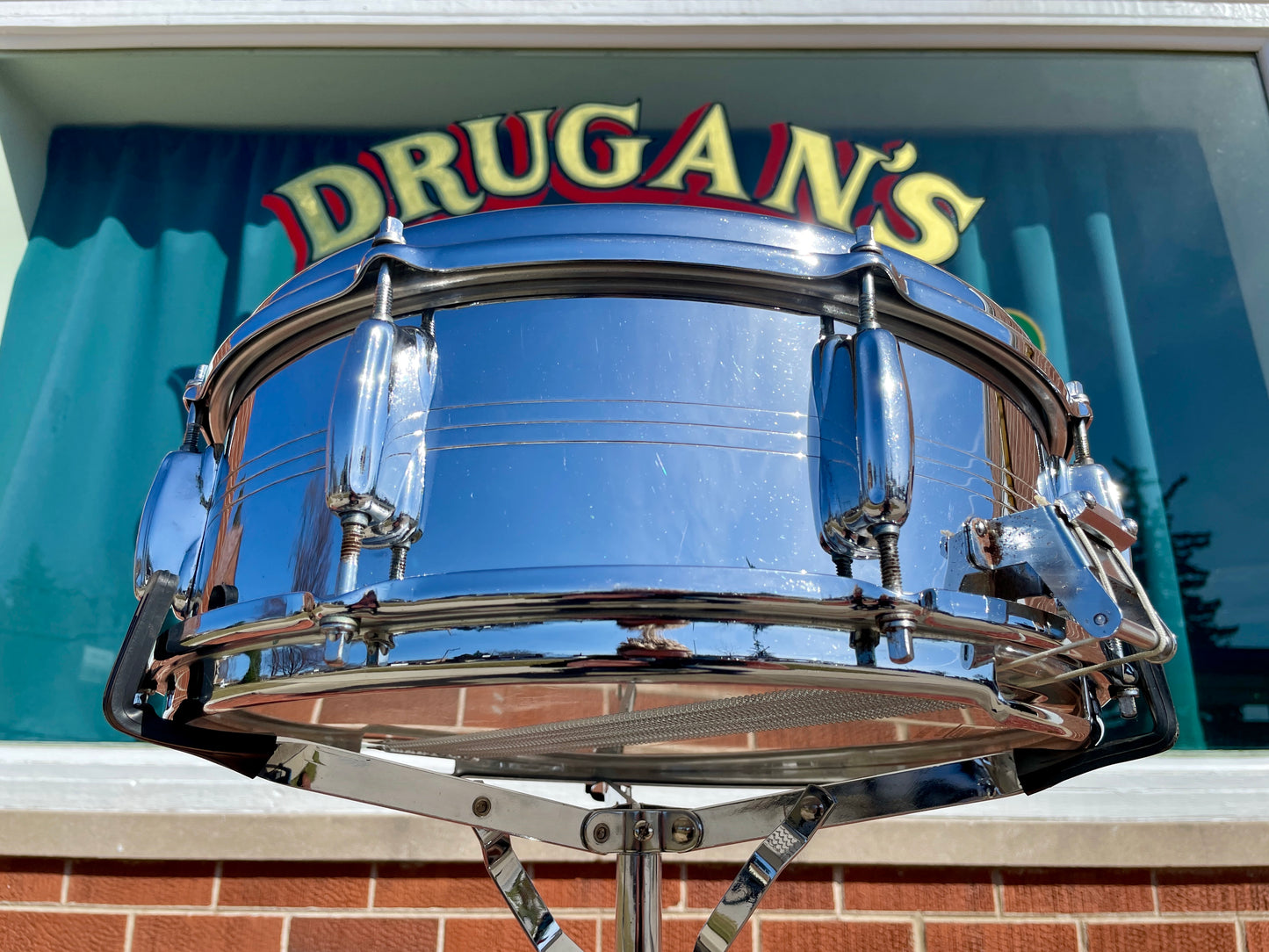 1960s Slingerland 5x14 No. 130 Gene Krupa Sound King 8 Lug Snare Drum Chrome Over Brass