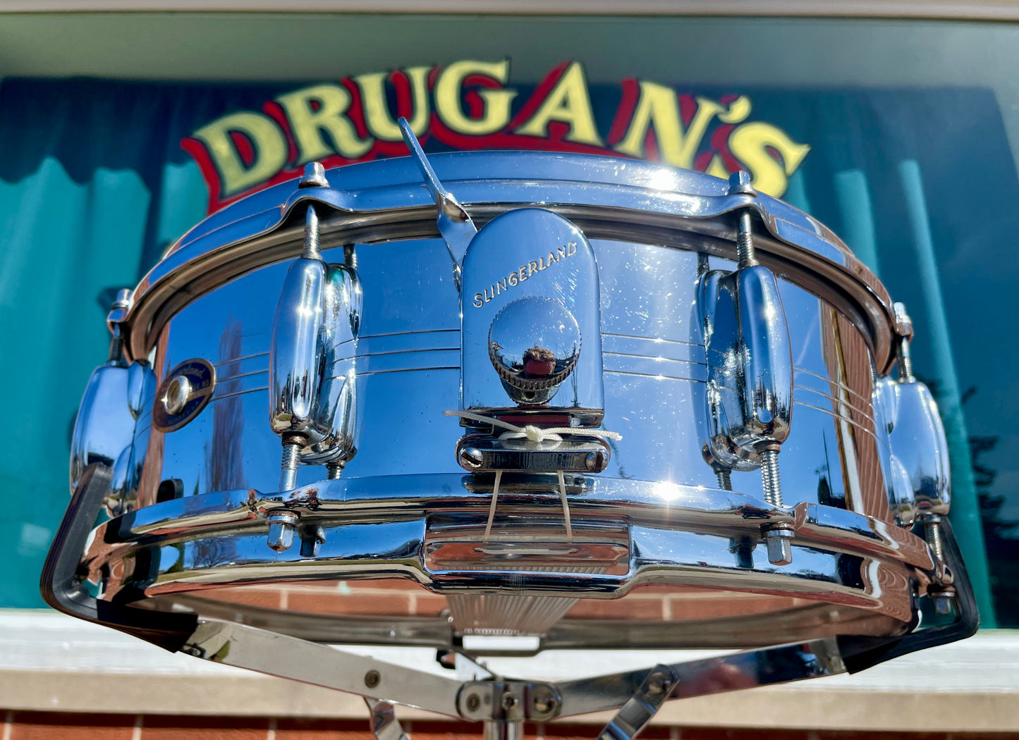 1960s Slingerland 5x14 No. 130 Gene Krupa Sound King 8 Lug Snare Drum Chrome Over Brass