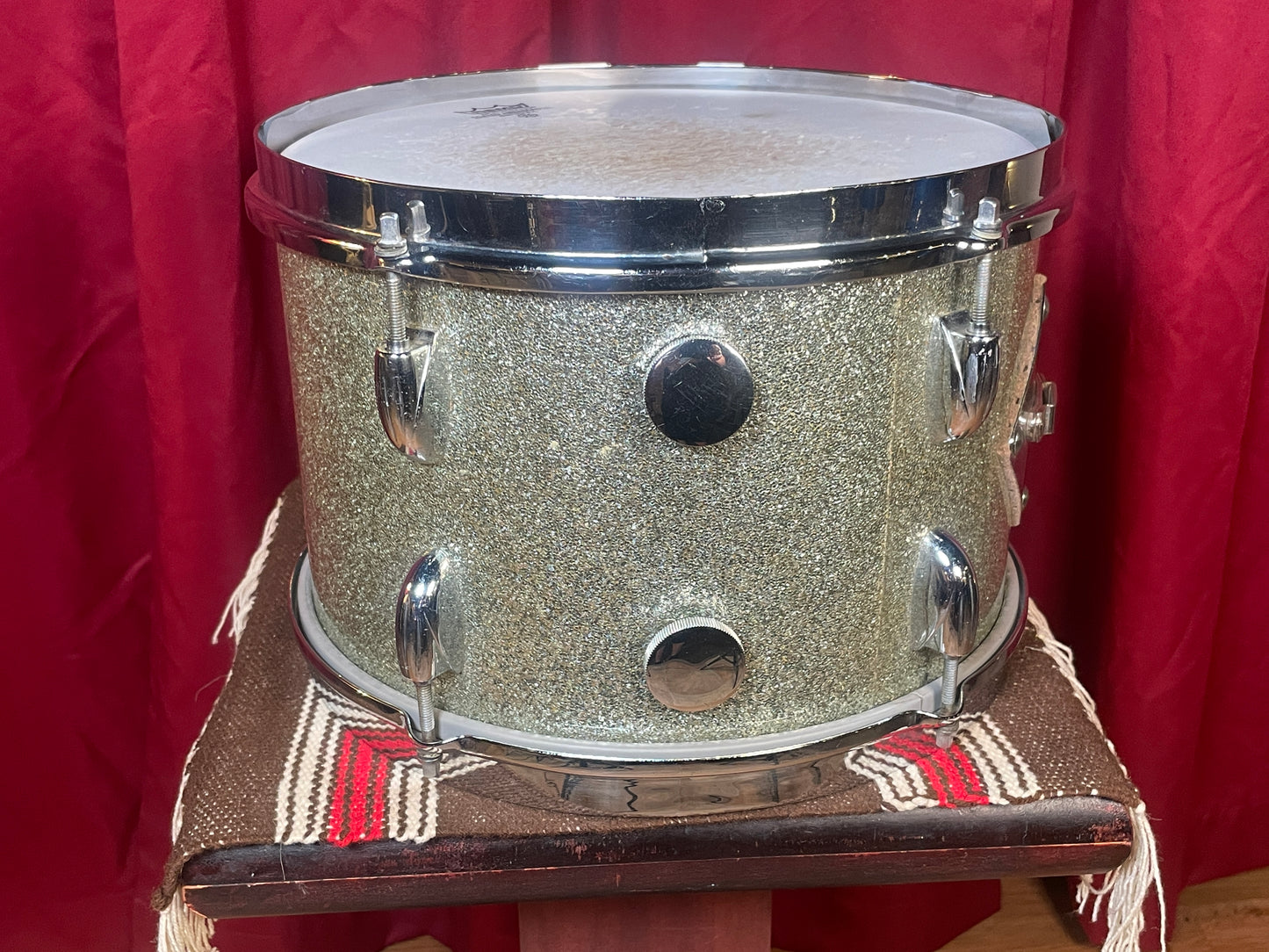 1950s Gretsch 8x12 Round Badge Tom Drum Silver Sparkle
