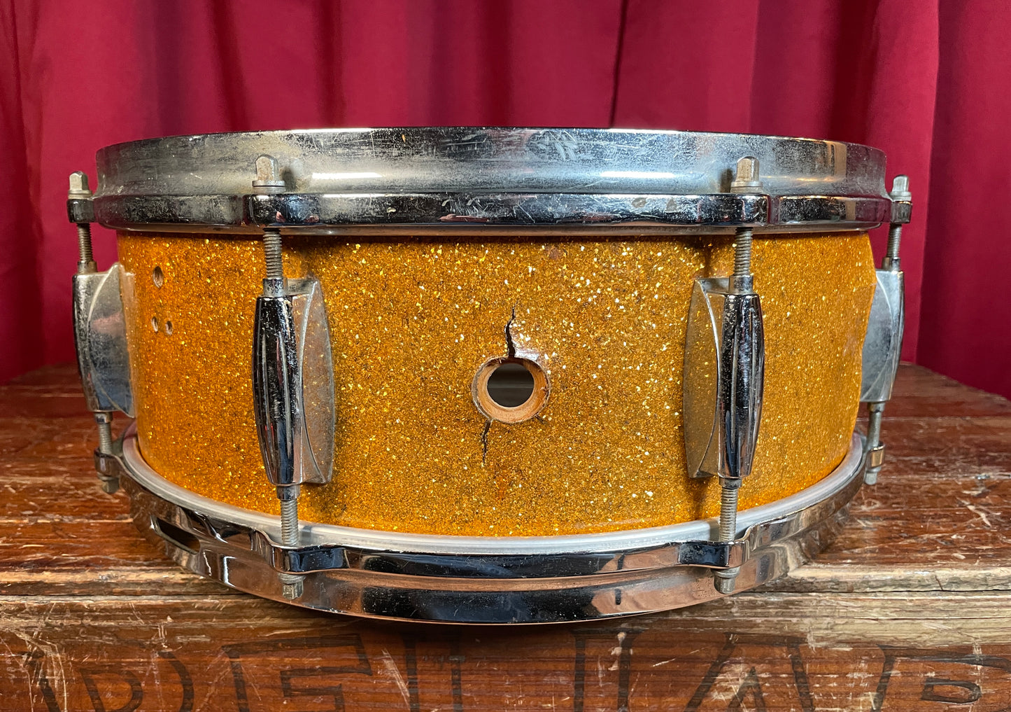1960s Gretsch No. 4157 5.5x14 Snare Drum Gold Sparkle Round Badge