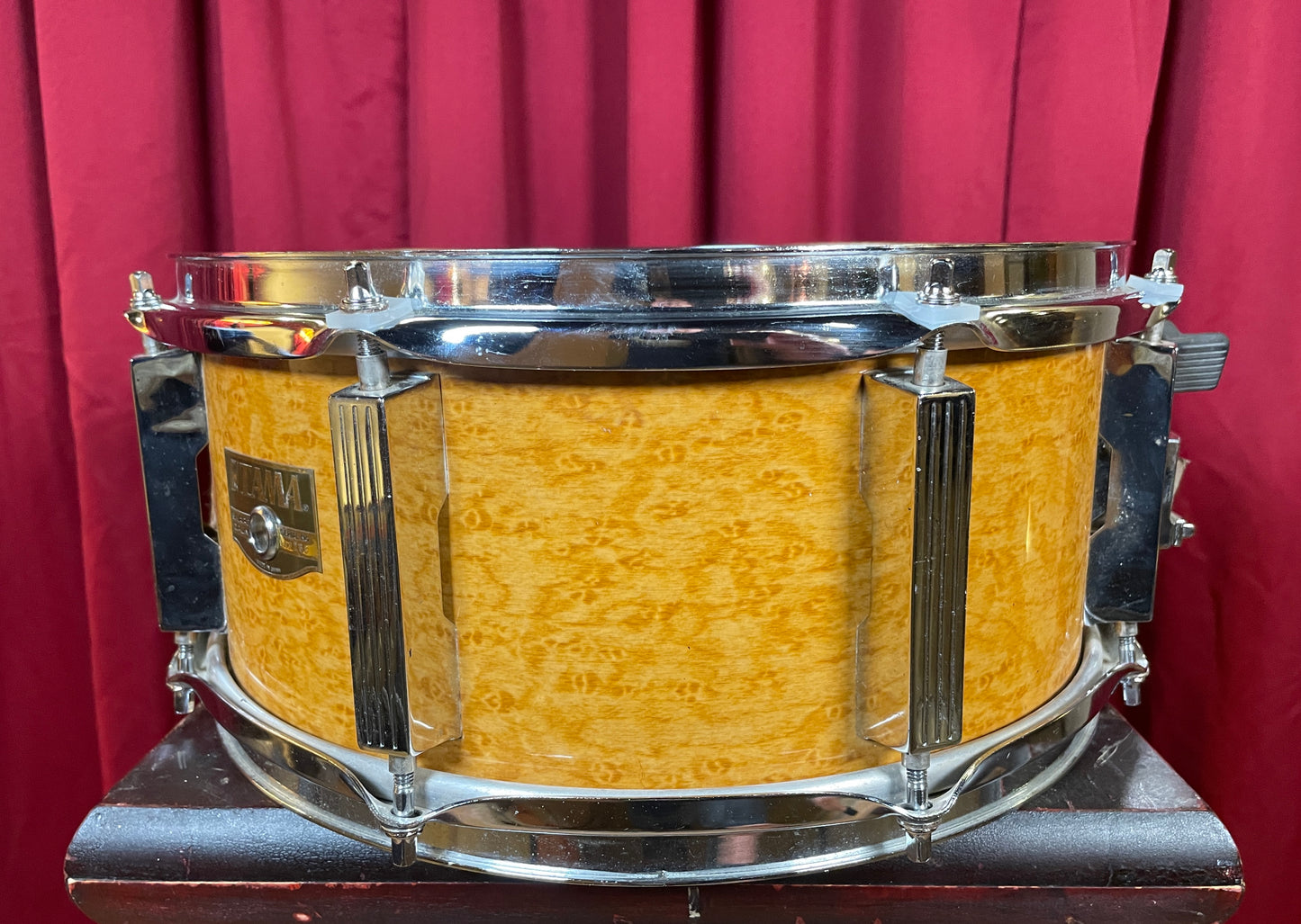 1990s Tama Artwood 6x13 Snare Drum Amber Gravure Wrap 7-Ply Birch Shell