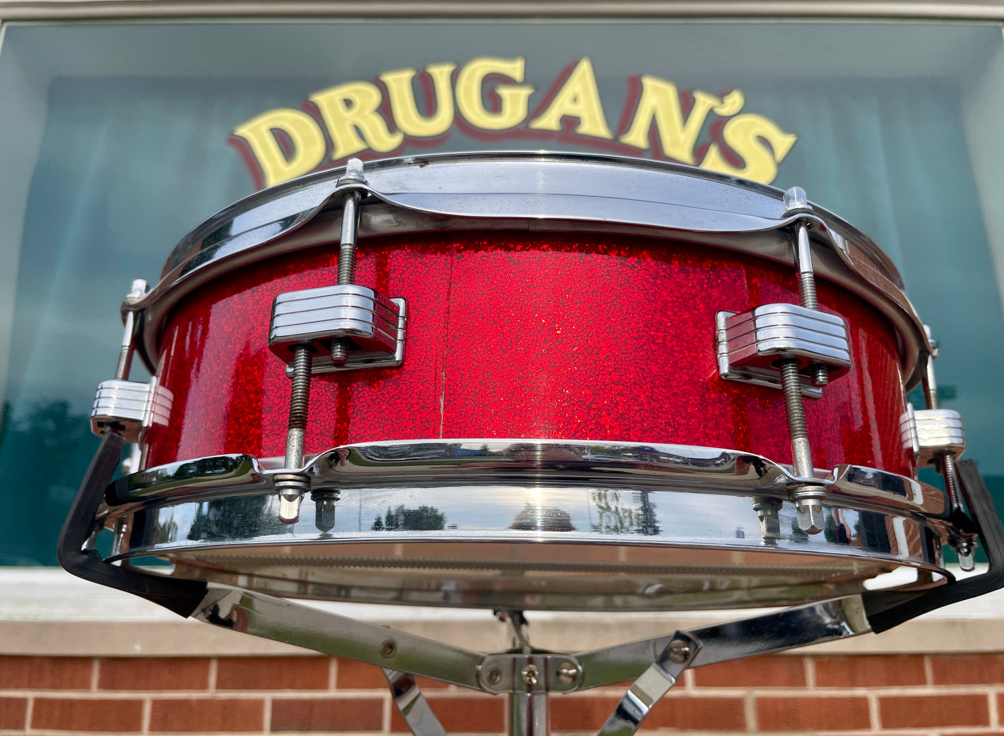 1965 Ludwig Downbeat 4x14 Snare Drum Red Sparkle