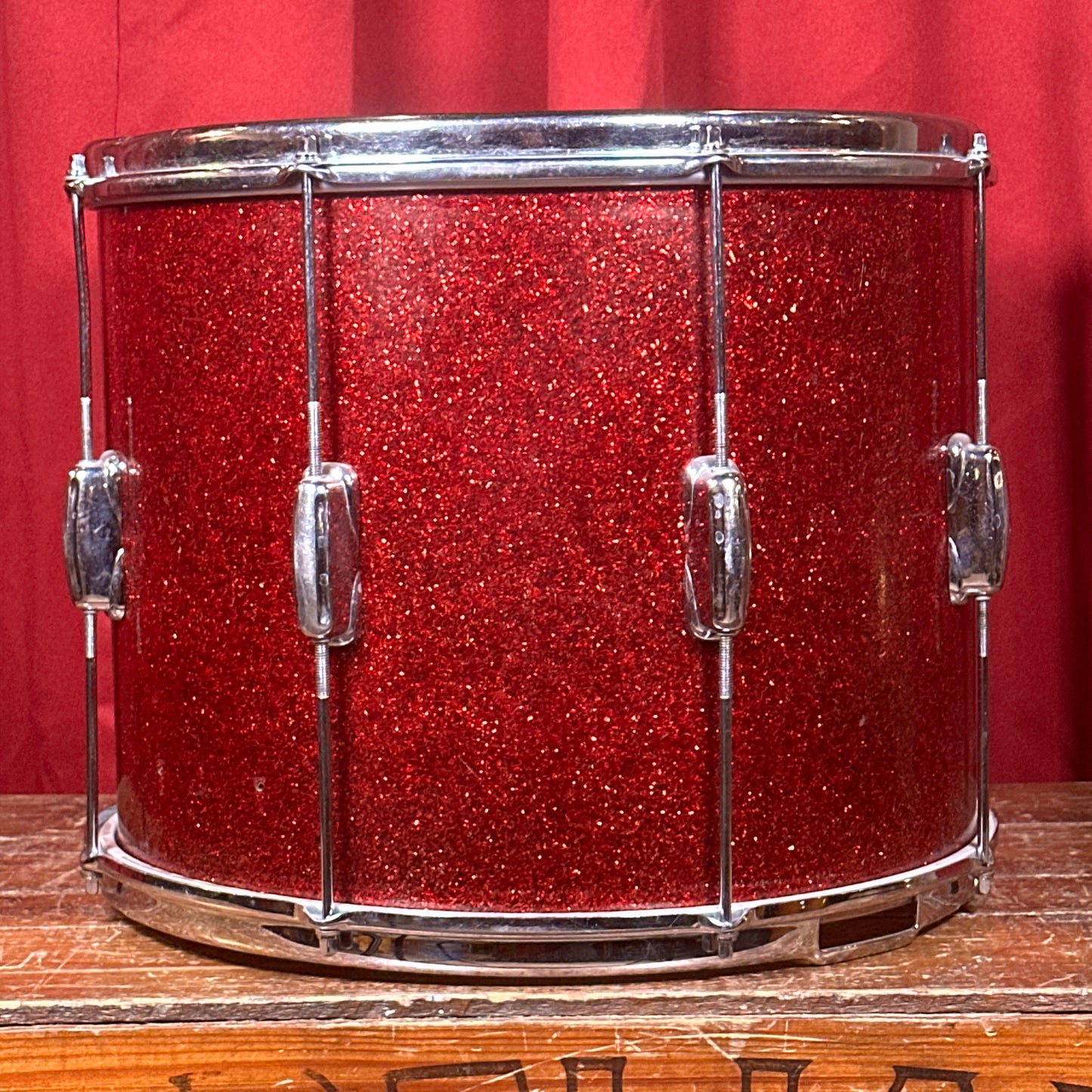 1950s Slingerland Parade King 12x15 Marching Snare / Tom Conversion Drum Red Sparkle