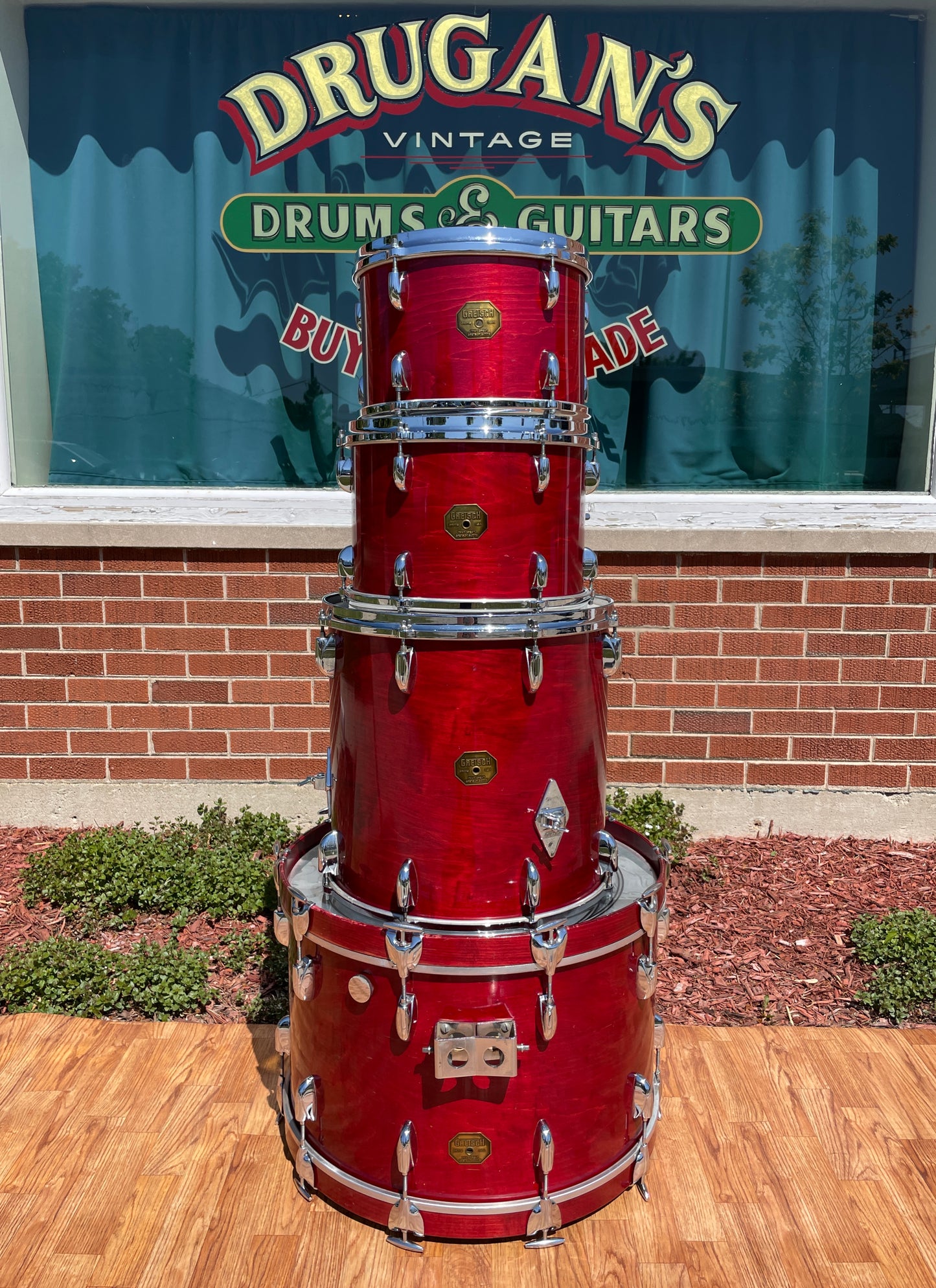 1970s Gretsch Stop Sign Badge Drum Set Red Rosewood 22/12/13/16