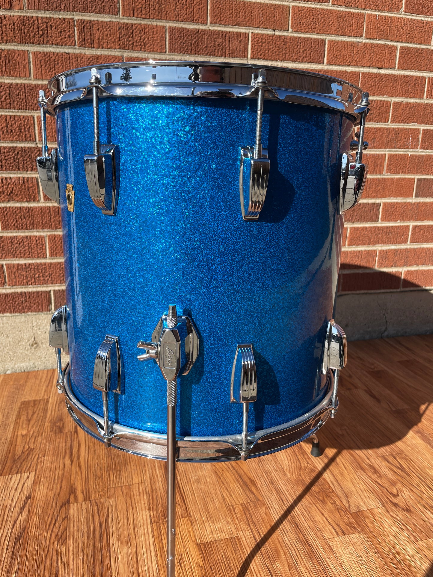 1965 Ludwig 14x14 Super Classic Down Beat Floor Tom Drum Blue Sparkle