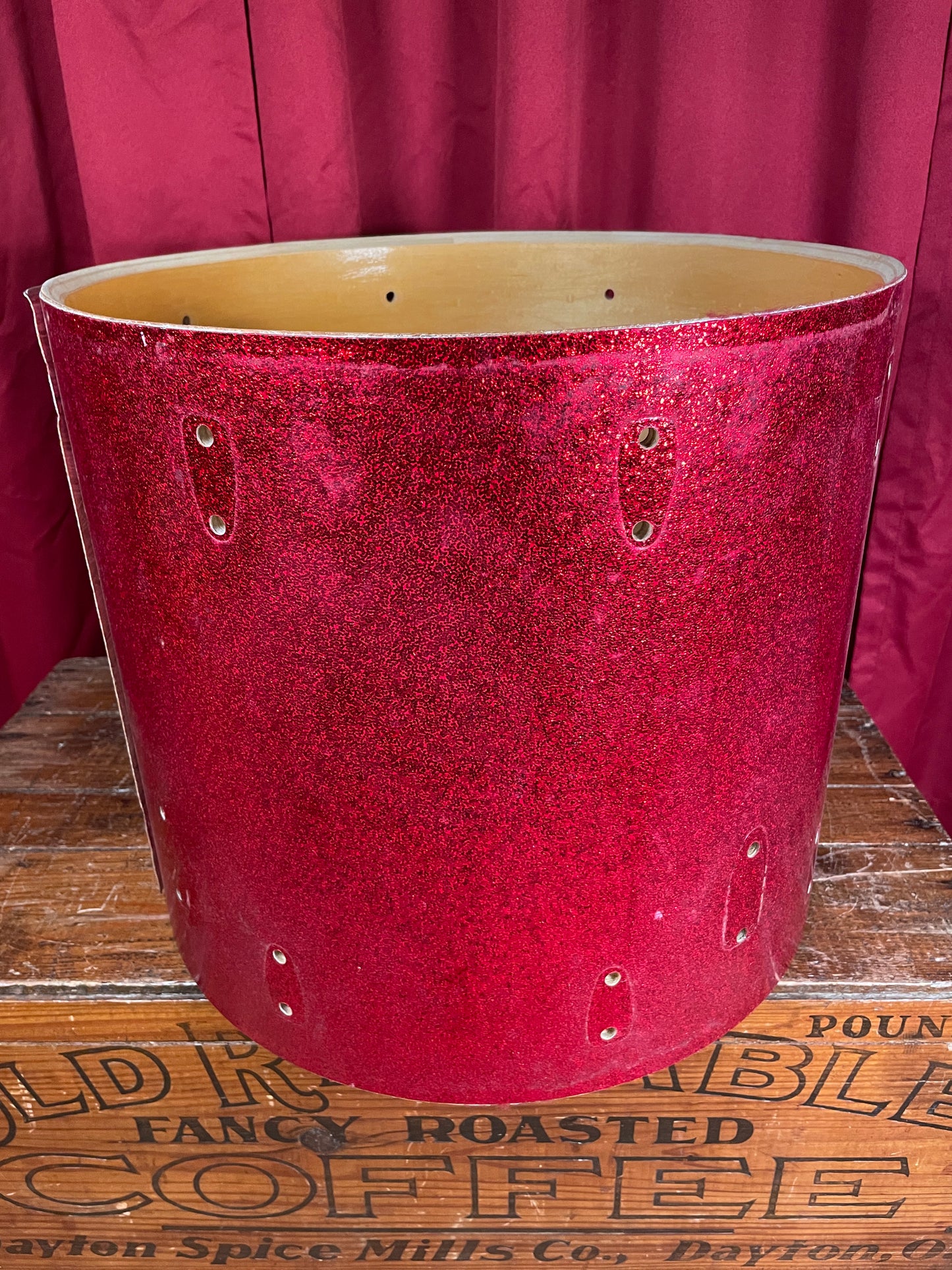 1970s Slingerland 16x18 Floor Tom Drum Shell Red Sparkle 5-Ply
