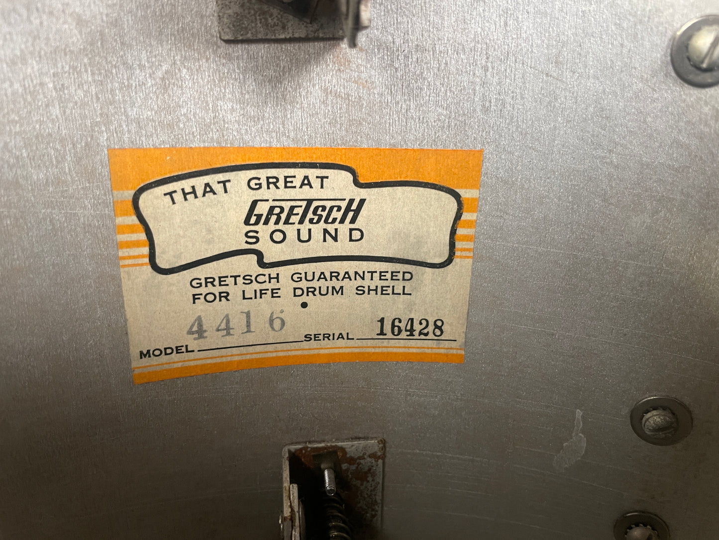 1960s Gretsch No. 4416 9x13 Tom Drum White Marine Pearl Round Badge