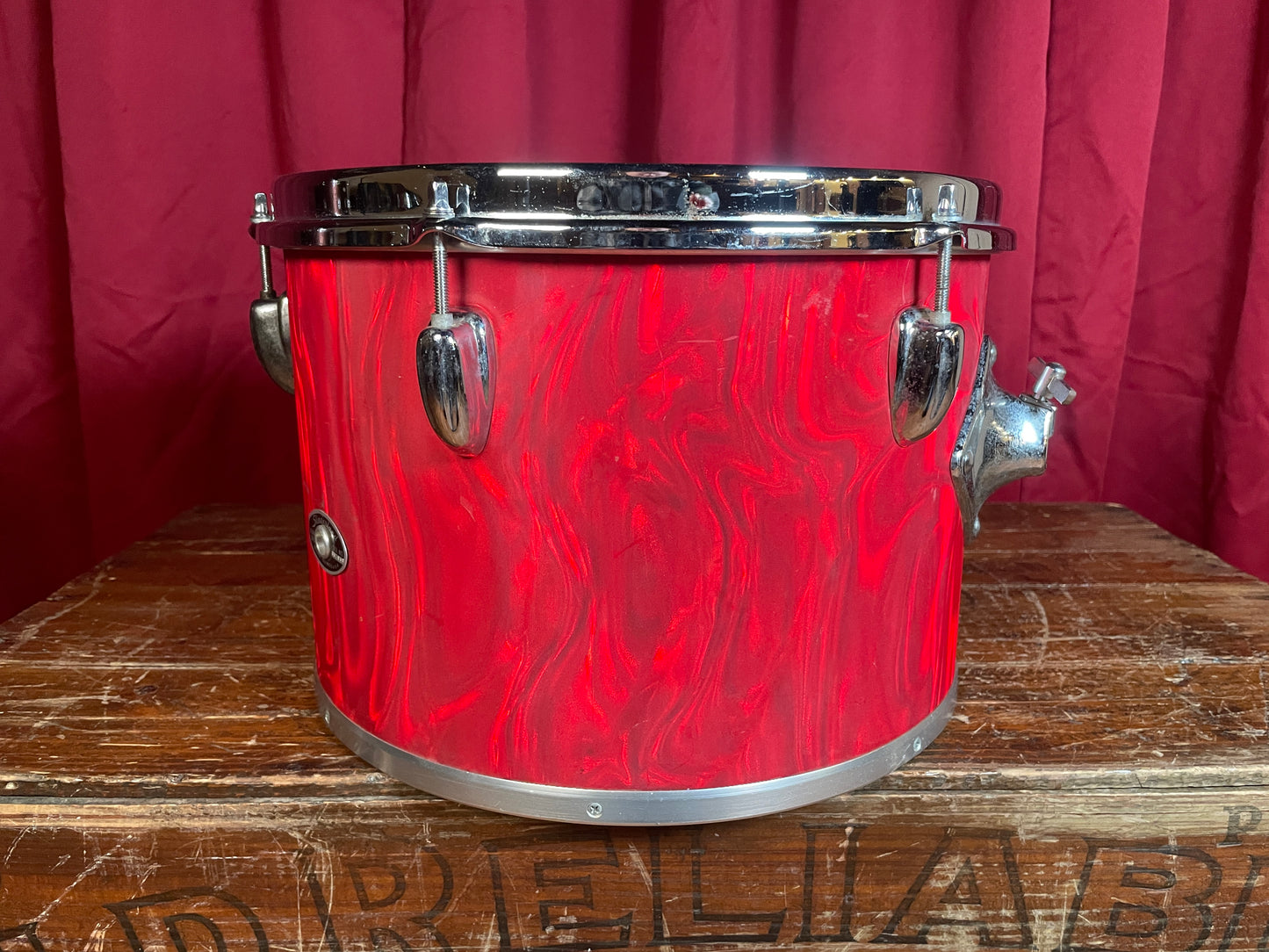 1970s Slingerland 9x13 Concert Tom Red Satin Flame 3-Ply