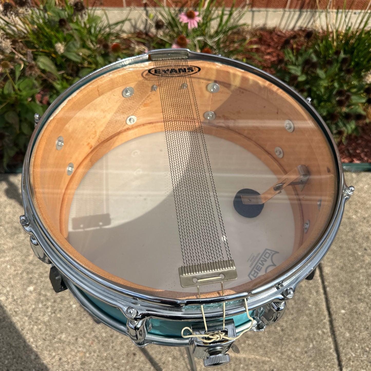 1960s Slingerland 5.5x14 Artist Model 3-Ply Snare Drum Aqua Green Satin Flame 8 Lug