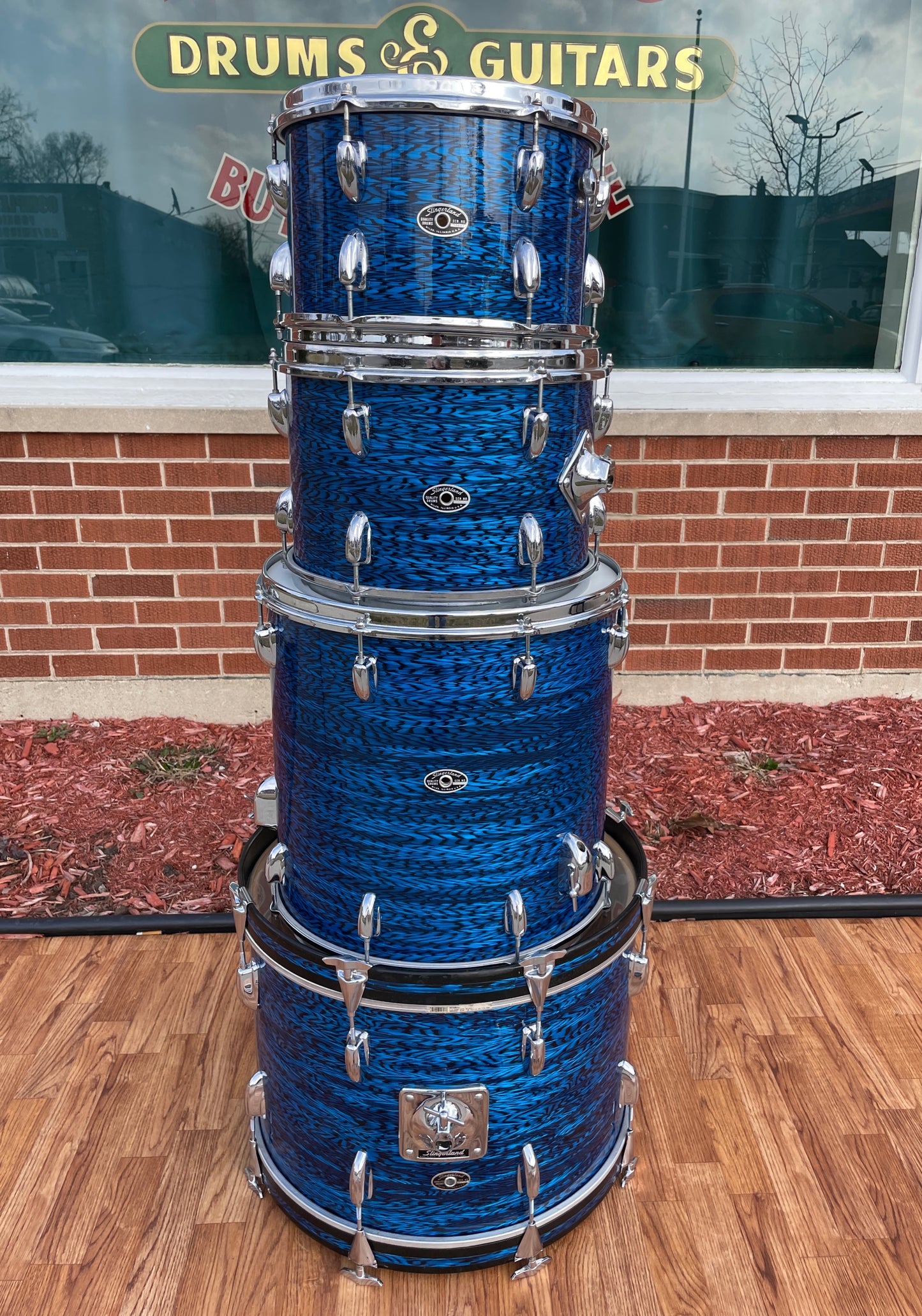 1970s Slingerland New Rock Outfit No. 50 N Blue Agate Catalog Drum Set 20/12/13/16