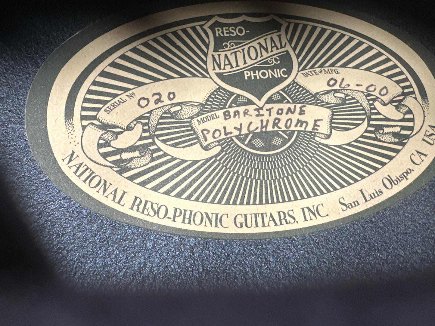 National Reso-Phonic Polychrome Tricone Baritone Resonator Guitar Blue w/ OHSC