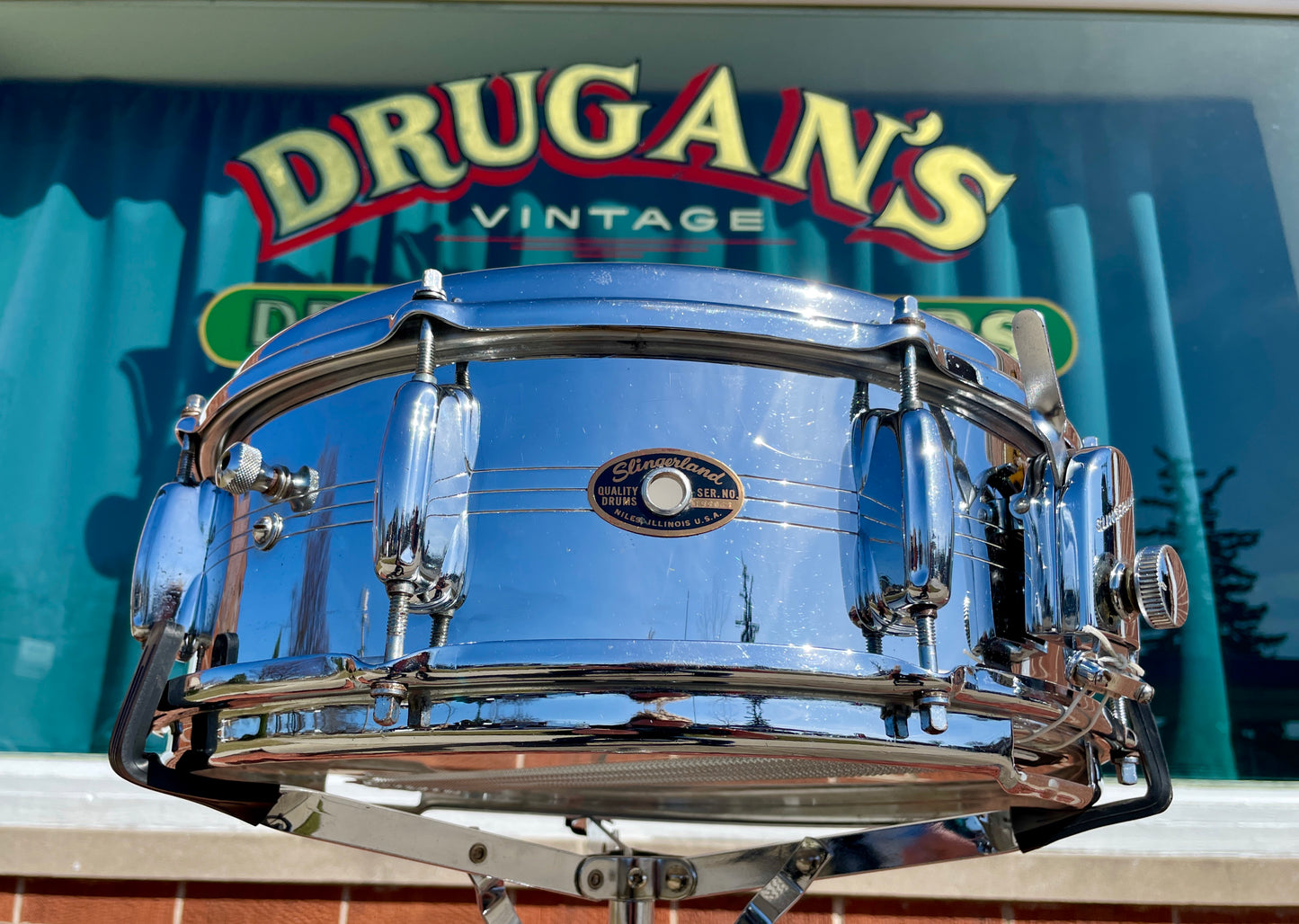 1960s Slingerland 5x14 No. 130 Gene Krupa Sound King 8 Lug Snare Drum Chrome Over Brass
