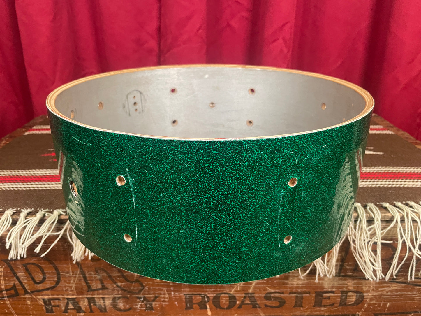 1960s Gretsch 5.5x14 Round Badge Snare Drum Shell Green Sparkle Rewrap