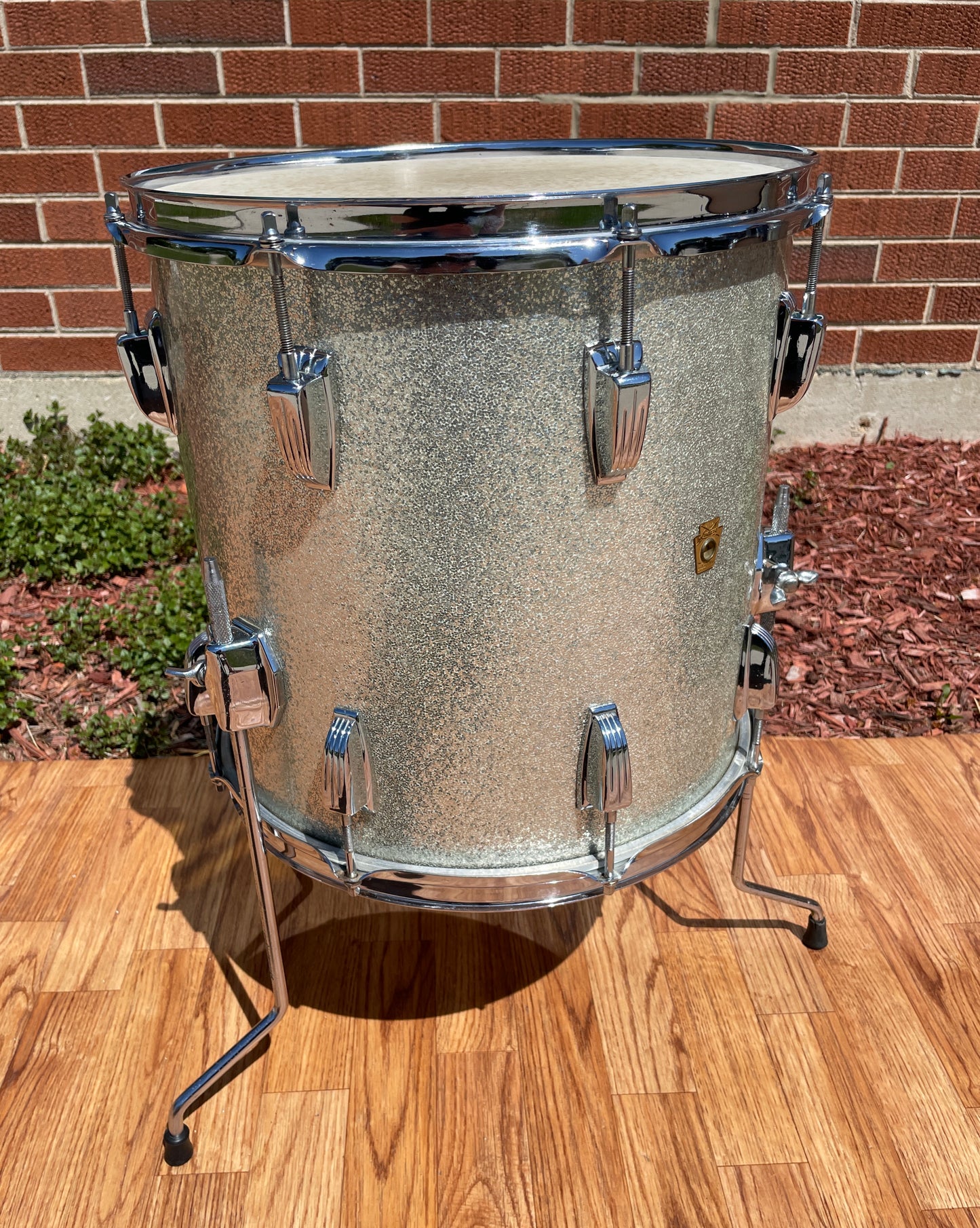 Early 1960s Ludwig 14x14 Floor Tom Drum Silver Sparkle for Down Beat