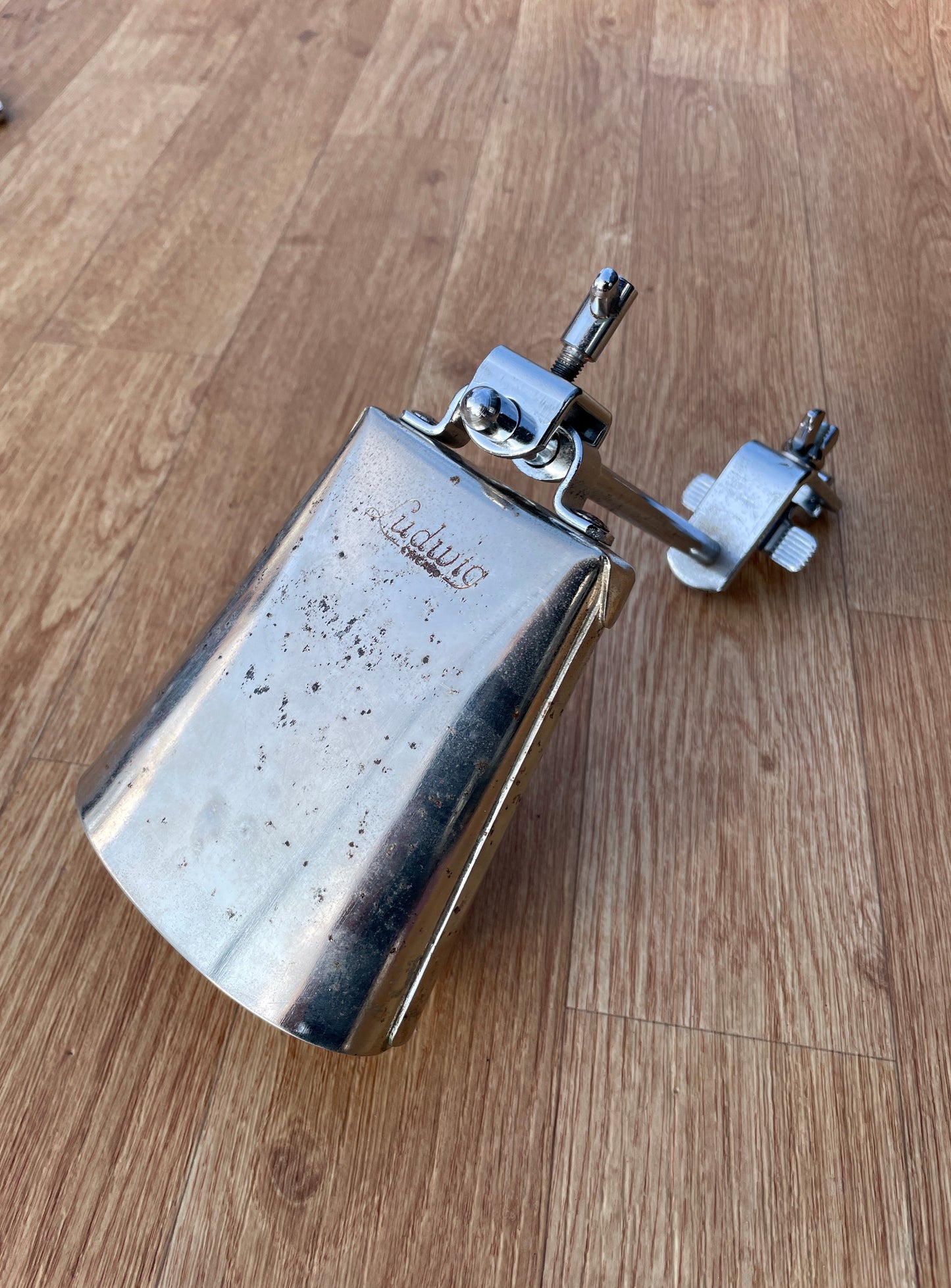 Vintage 1960s Ludwig No. 129 Script Logo 5" Cowbell w/ No. 133 Cowbell Holder