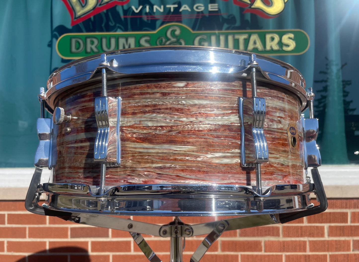 1960 Ludwig No. 908P Jazz Festival 5x14 Snare Drum Oyster Pink Pearl Trans Badge COB