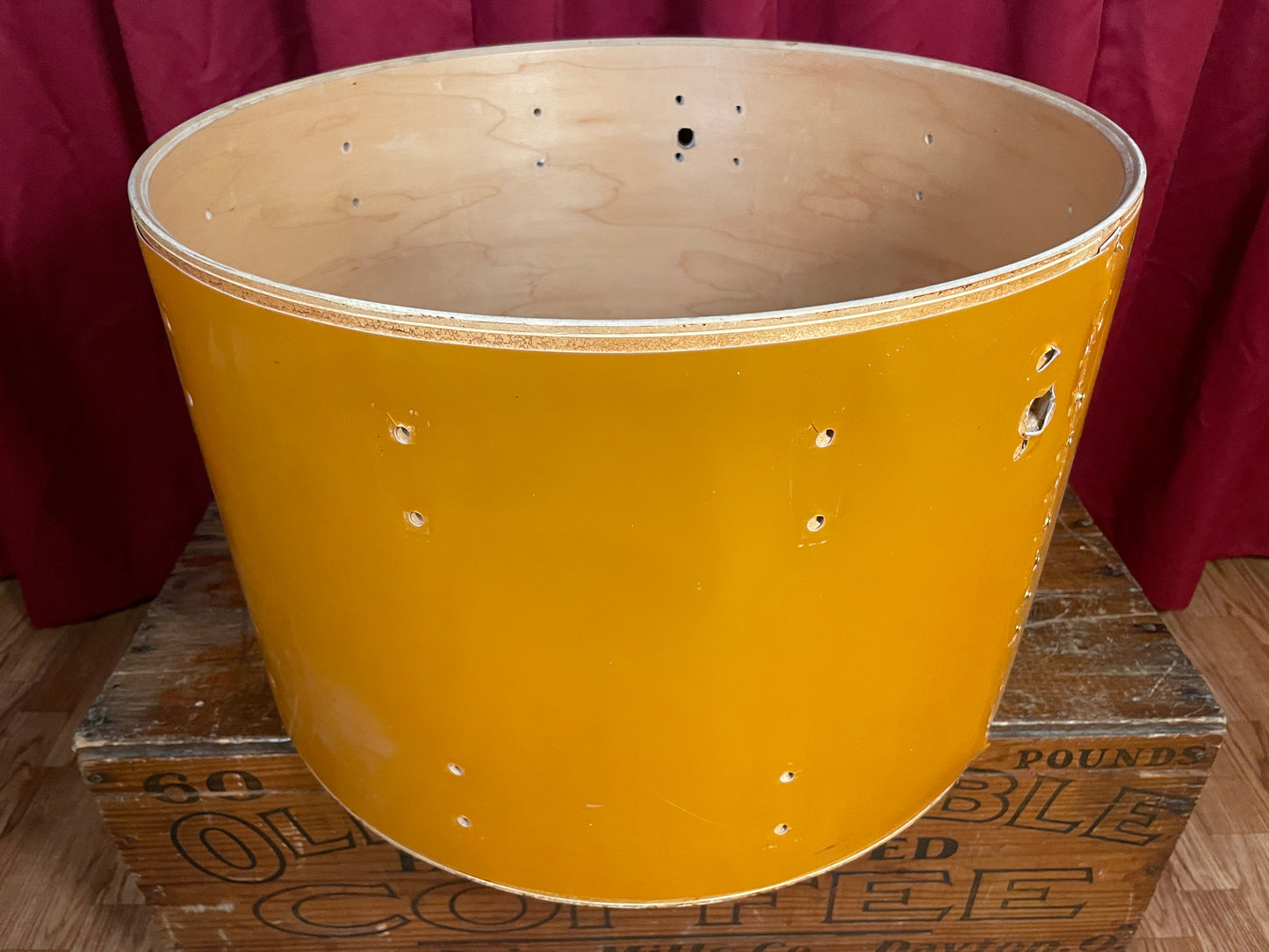 1980s Ludwig 14x22 Bass Drum Shell Gold Silk 6-Ply