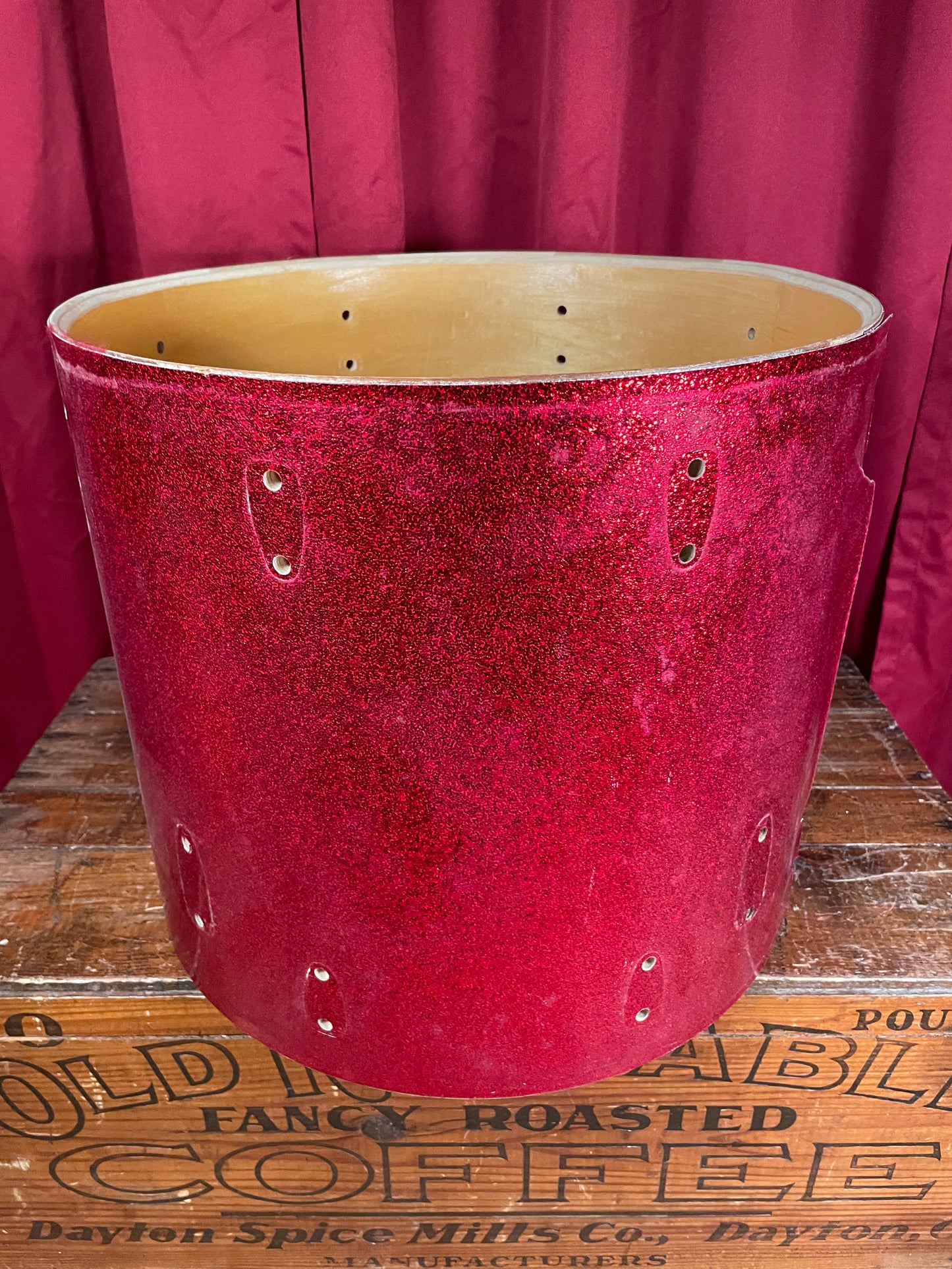 1970s Slingerland 16x18 Floor Tom Drum Shell Red Sparkle 5-Ply