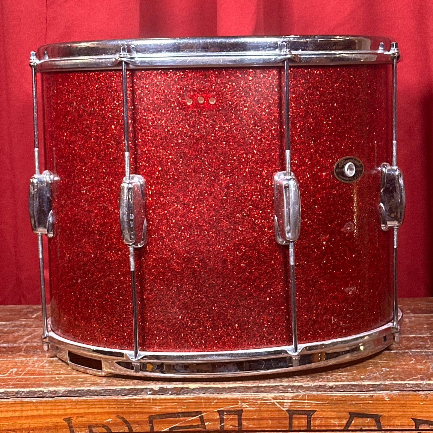 1950s Slingerland Parade King 12x15 Marching Snare / Tom Conversion Drum Red Sparkle