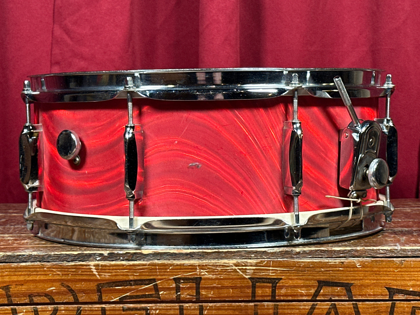 1960s Mica-Sonic Deluxe 5.5x14 Snare Drum Red Satin Flame MIJ Japan