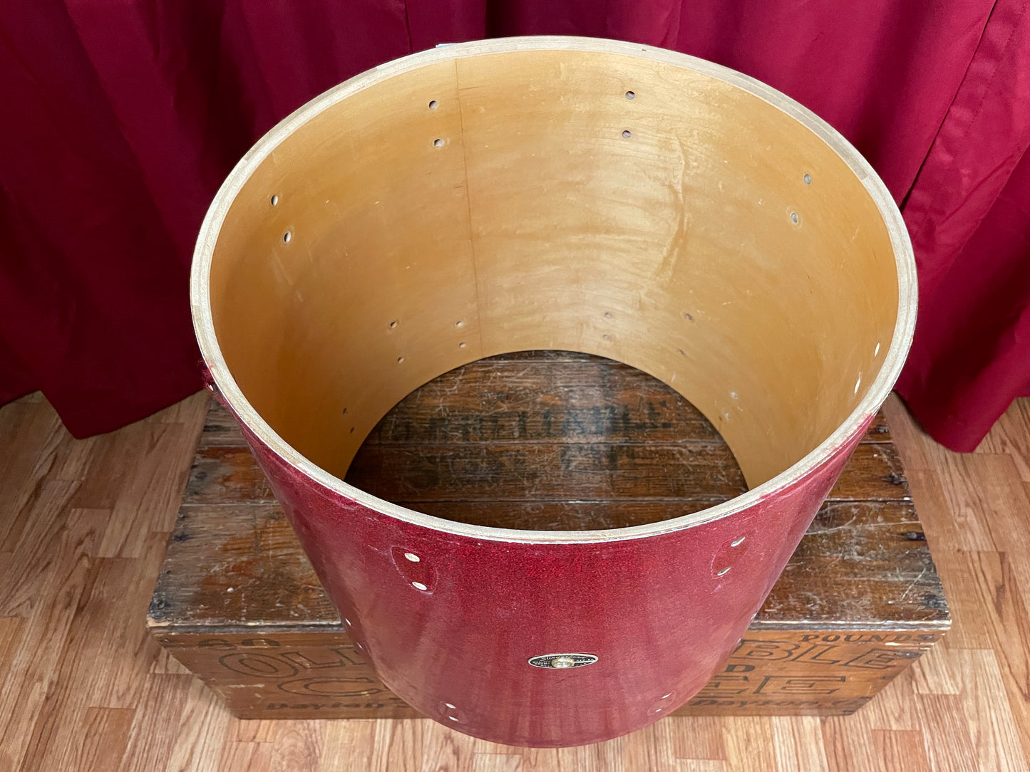 1970s Slingerland 16x18 Floor Tom Drum Shell Red Sparkle 5-Ply