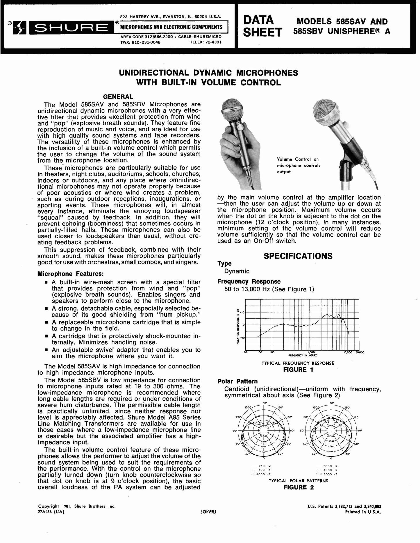 Shure 585SAV Unisphere A Dynamic Microphone