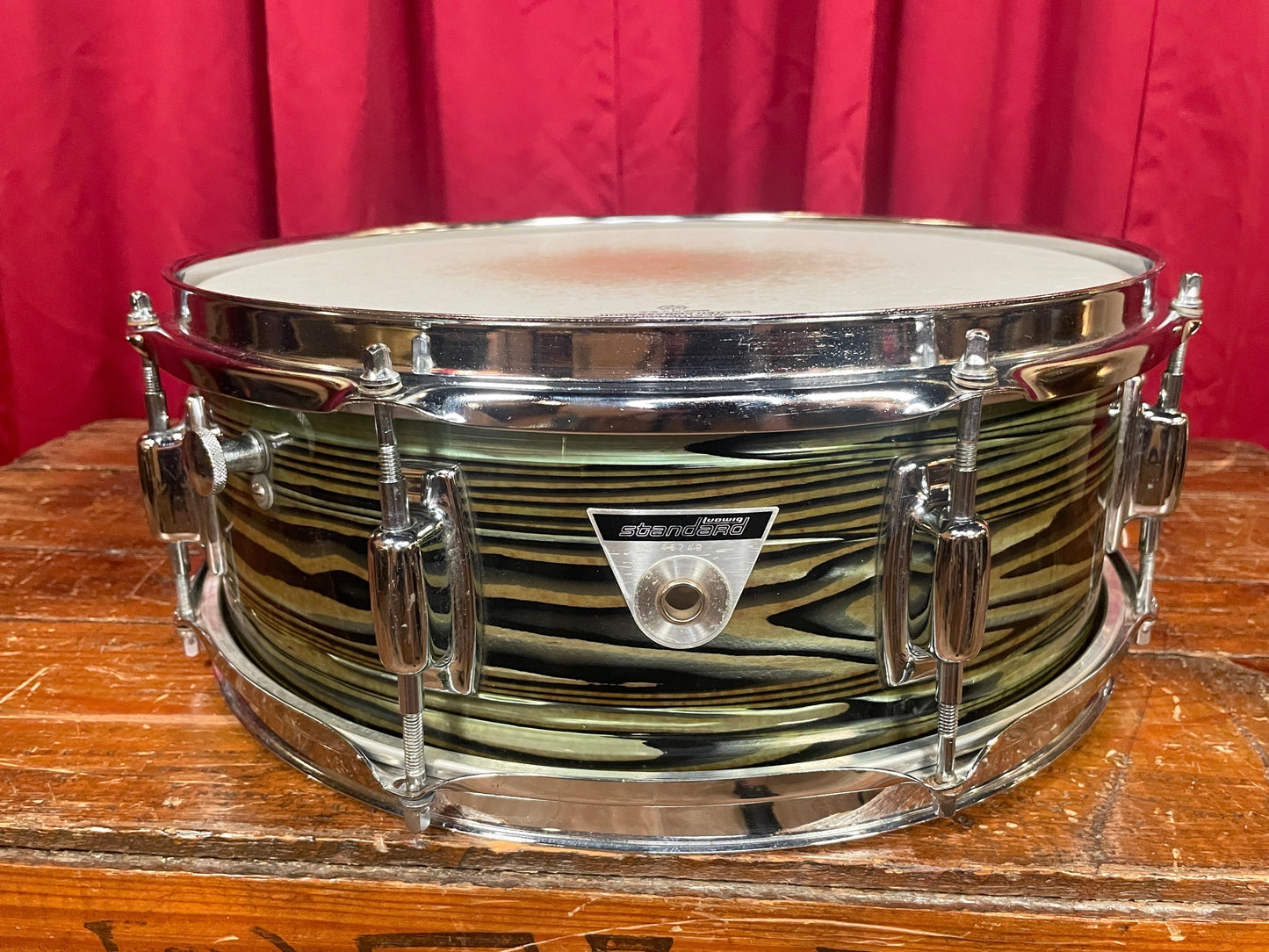 1970s Ludwig Standard 5x14 Avocado Strata Snare Drum