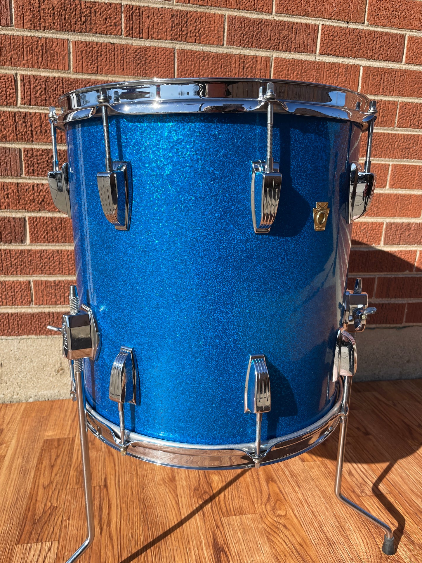 1965 Ludwig 14x14 Super Classic Down Beat Floor Tom Drum Blue Sparkle