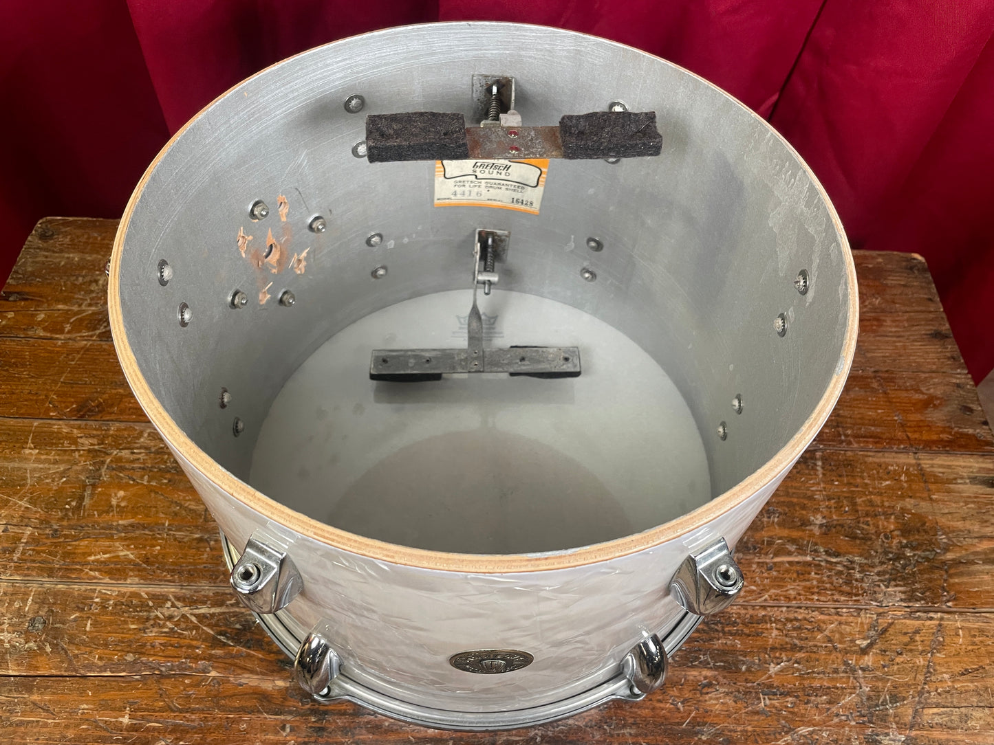 1960s Gretsch No. 4416 9x13 Tom Drum White Marine Pearl Round Badge
