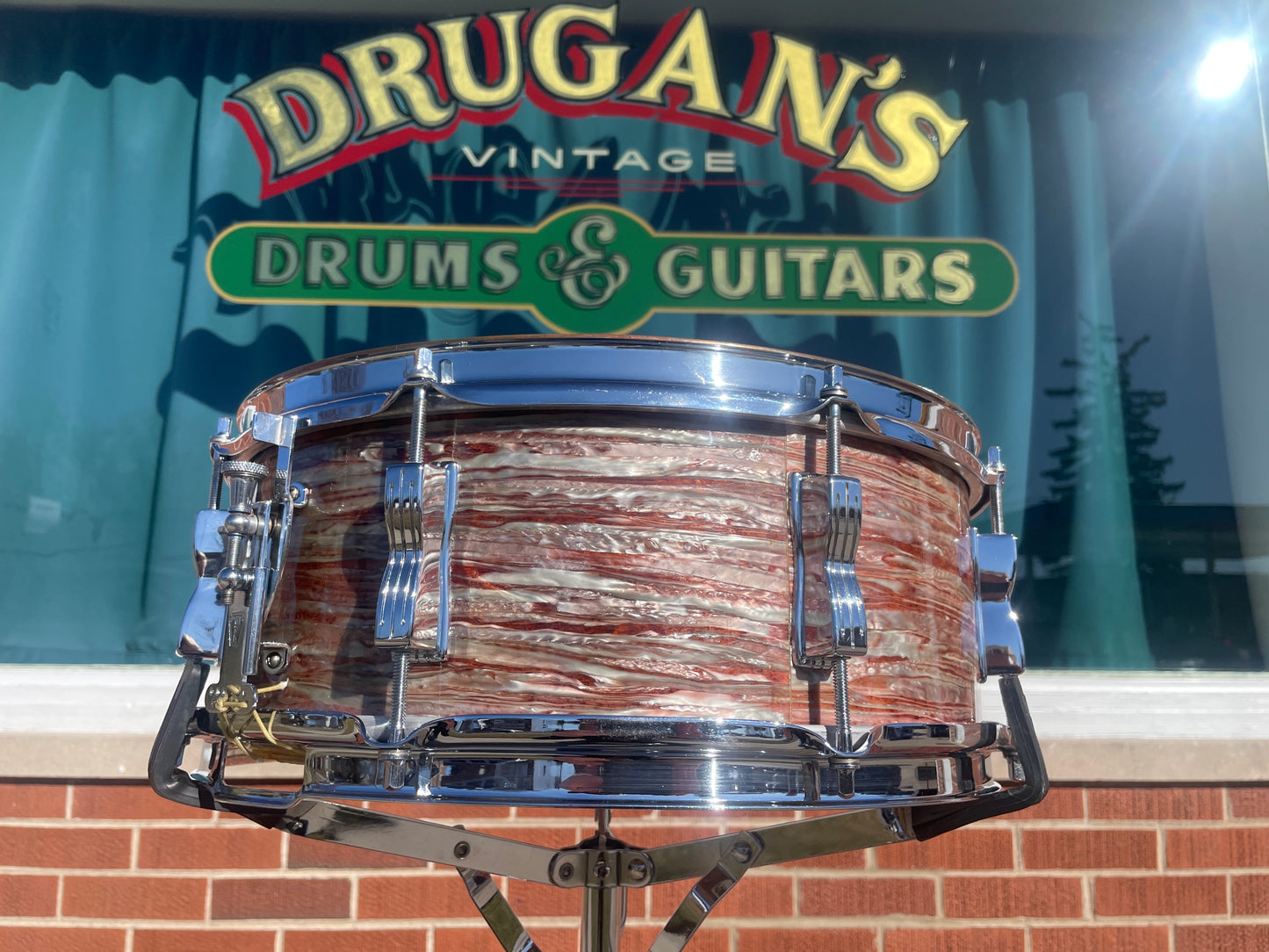 1960 Ludwig No. 908P Jazz Festival 5x14 Snare Drum Oyster Pink Pearl Trans Badge COB