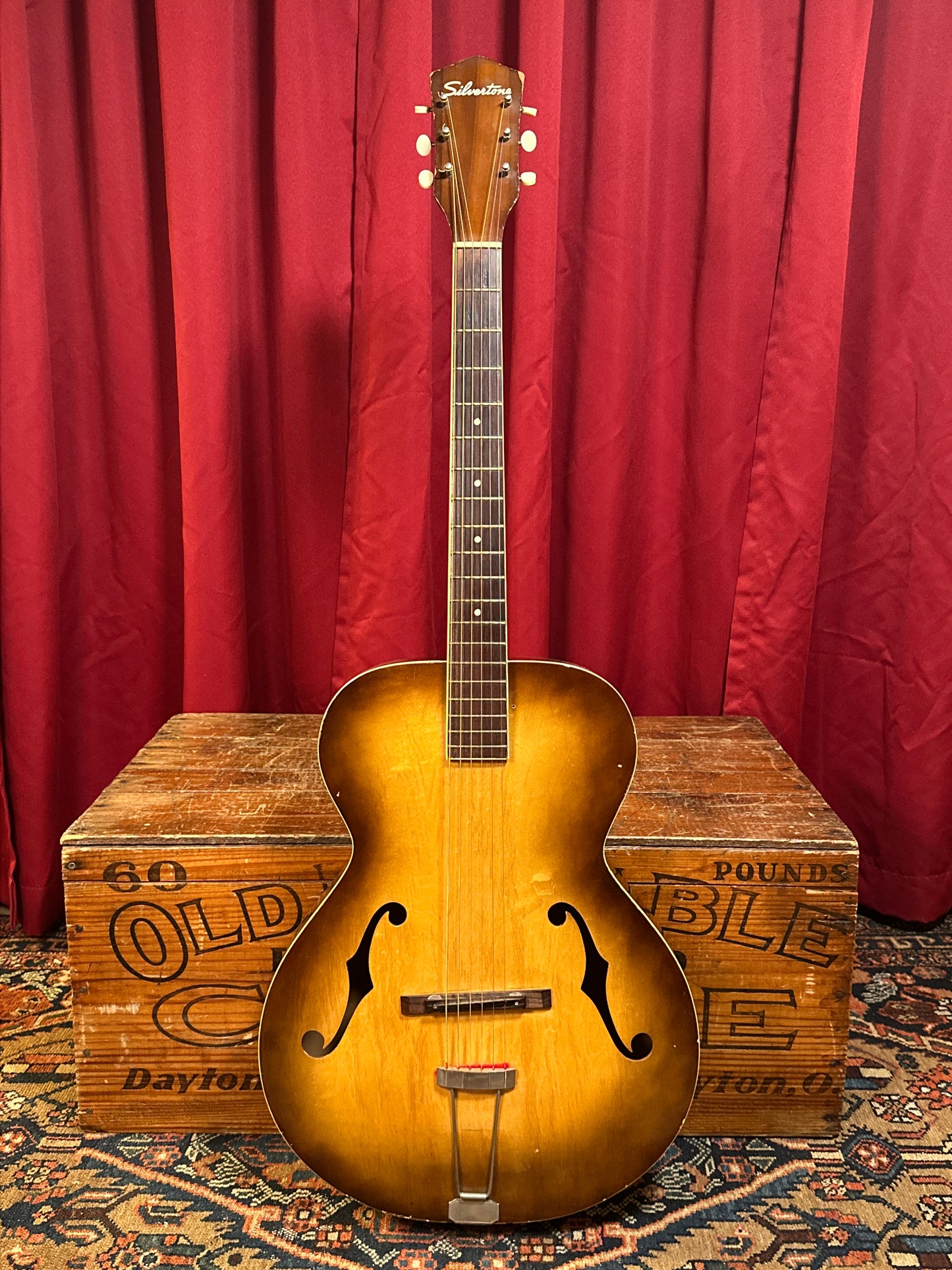 1950s Silvertone 6887 Archtop Acoustic Guitar Natural Burst w/ Gig Bag