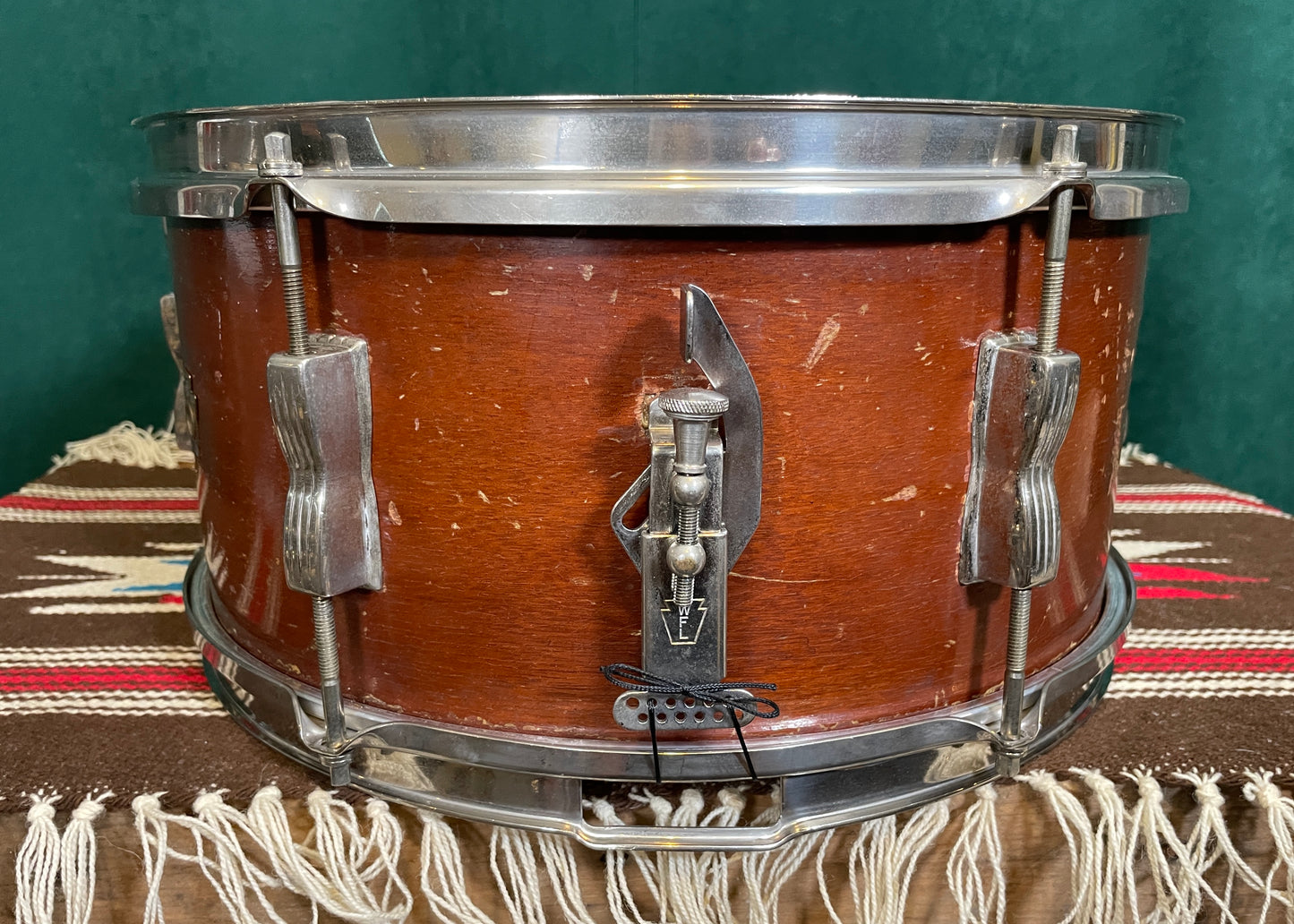 1950s WFL Ludwig 6.5x14 Auditorium Snare Drum Mahogany NOB Hoops