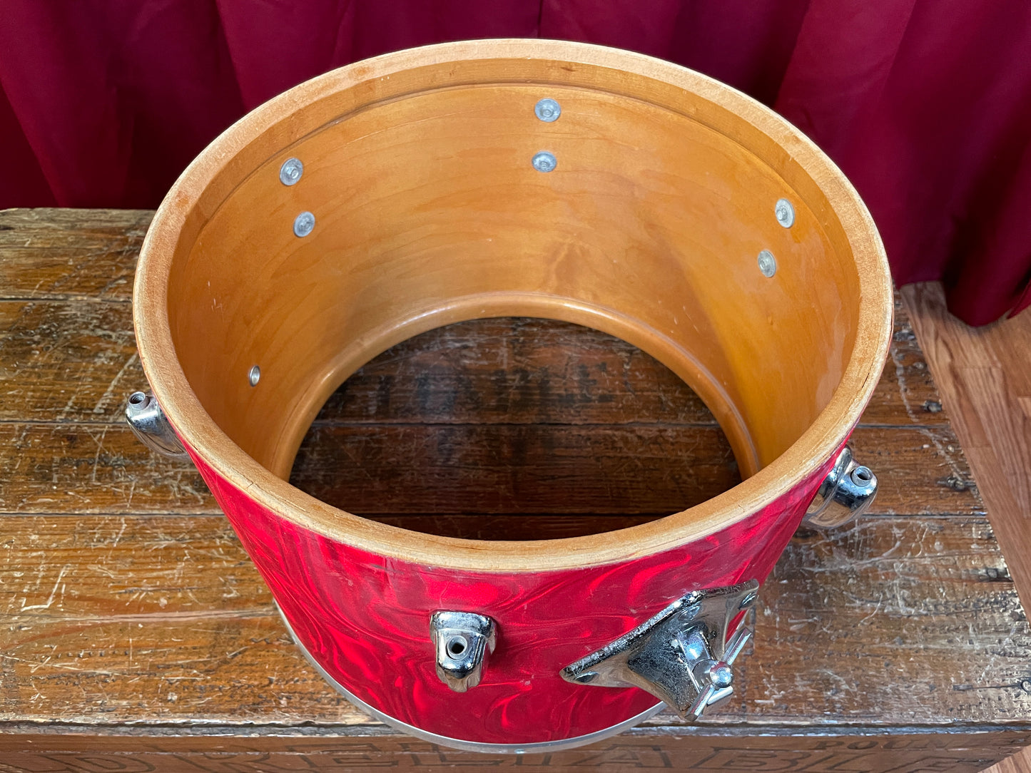 1970s Slingerland 9x13 Concert Tom Red Satin Flame 3-Ply