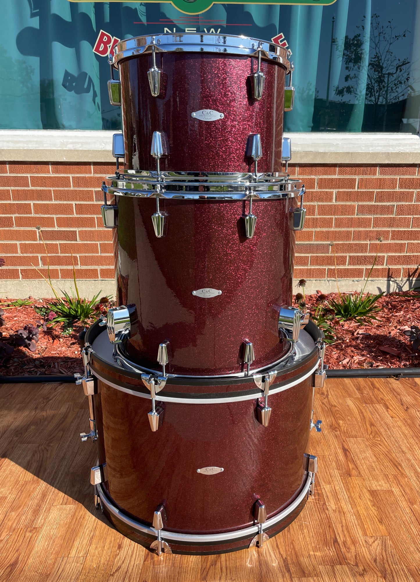 C&C Drum Company Gladstone Big Beat Drum Set Burgundy Sparkle 22/13/16 *Video Demo*