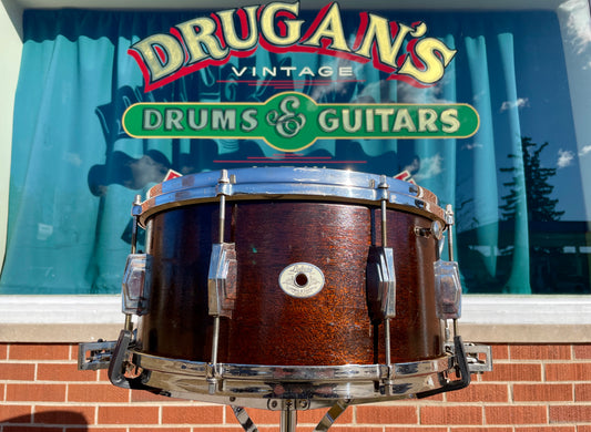 1939 Ludwig & Ludwig 7x14 No. 50 Super Ludwig Snare Drum Mahogany White Enamel Badge Super Swing