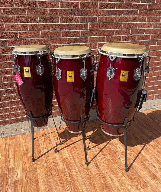 Toca Wood Conga Set of 3 w/ Stands - Requinto, Quinto, & Tumba