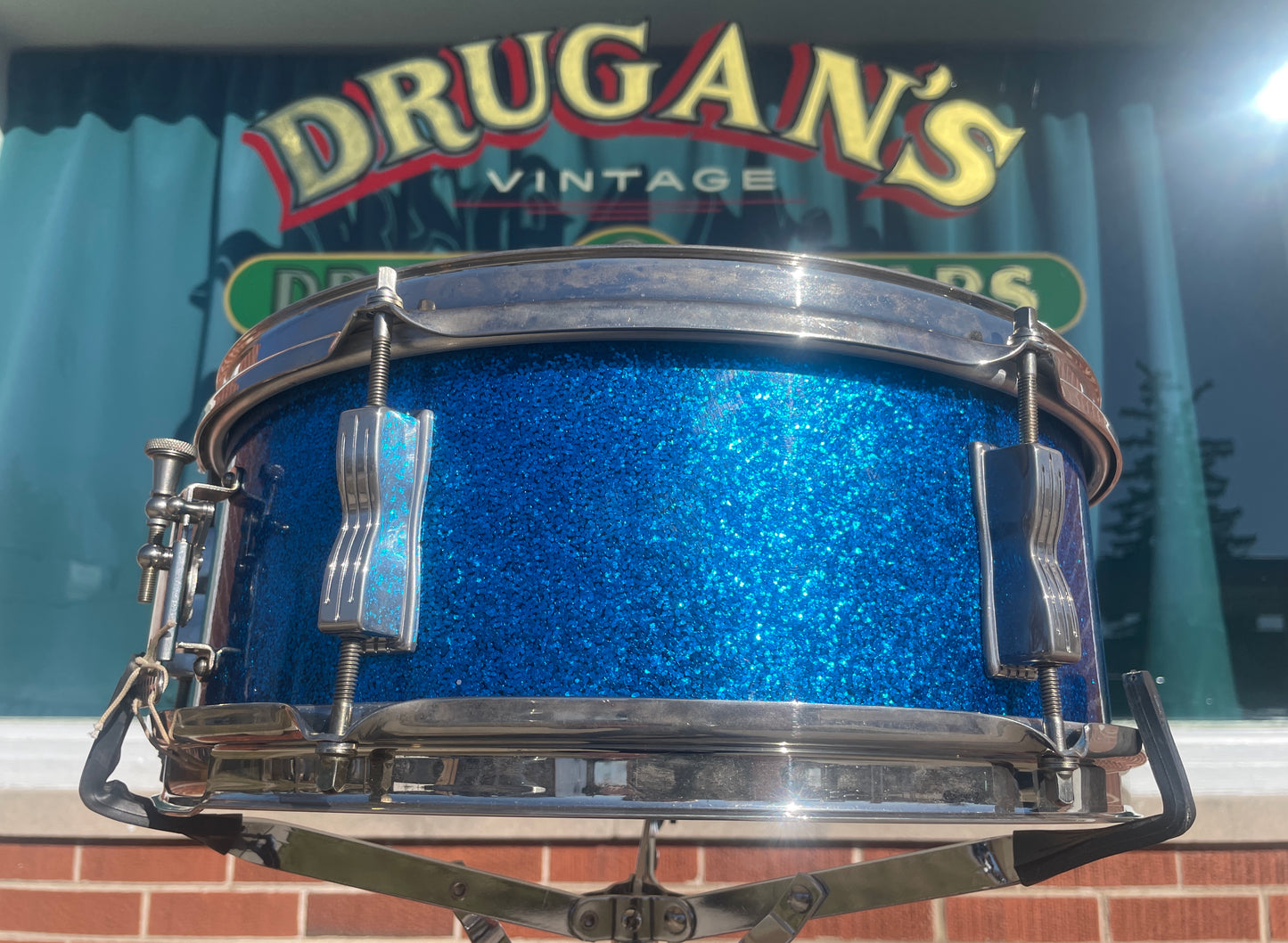 Early 1960s Ludwig Pre-Serial 5x14 No. 491 Pioneer Snare Drum Blue Sparkle Brass Hoops