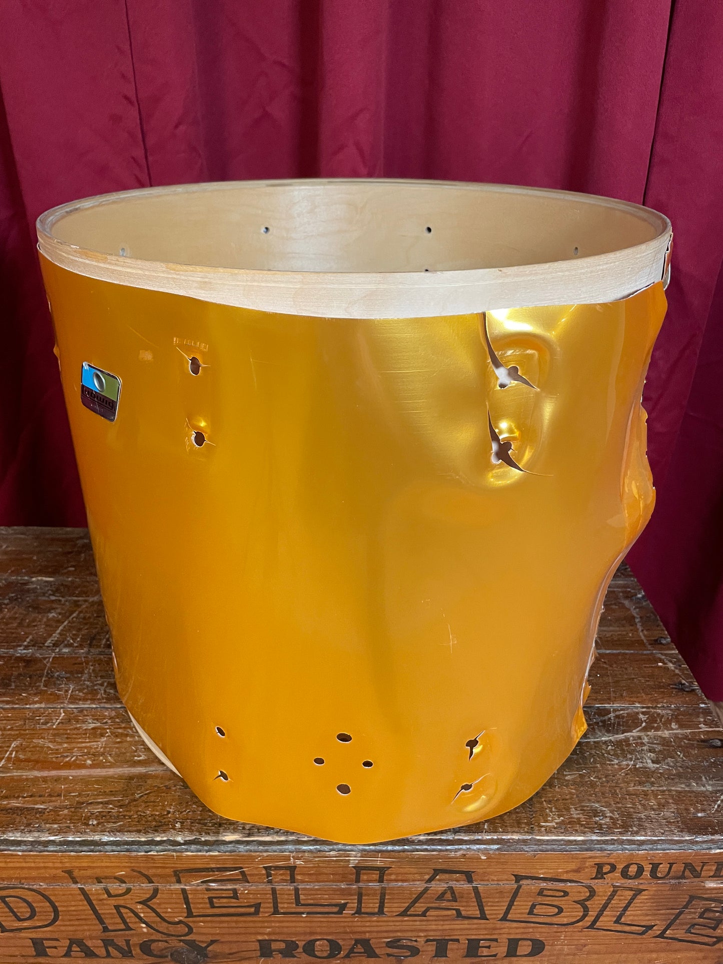 1980s Ludwig 16x18 Floor Tom Drum Shell Gold Silk 6-Ply