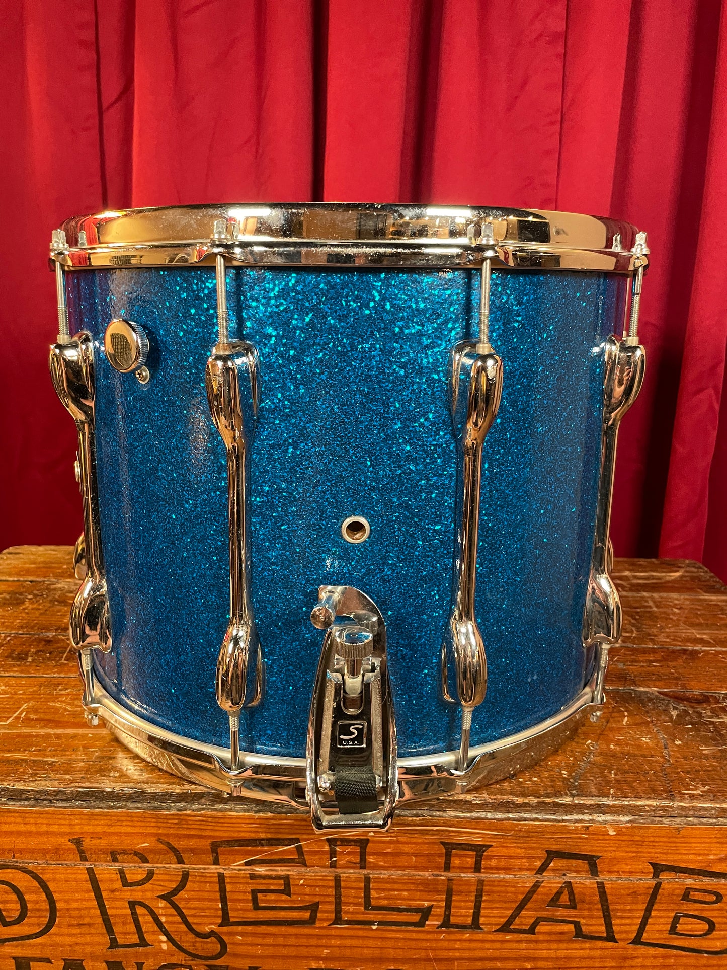 1970s Slingerland 12x15 Marching Snare Drum Blue Sparkle