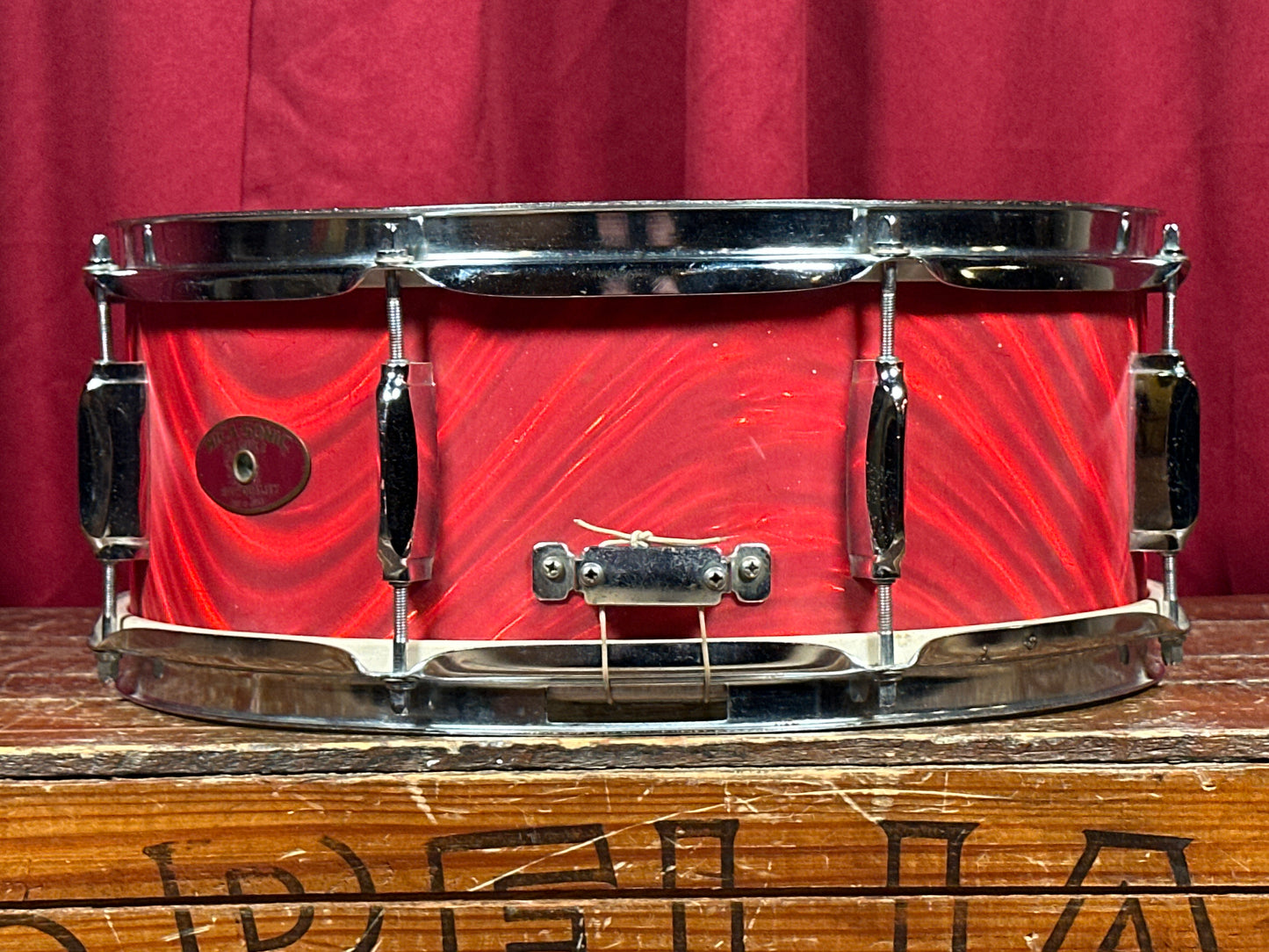 1960s Mica-Sonic Deluxe 5.5x14 Snare Drum Red Satin Flame MIJ Japan