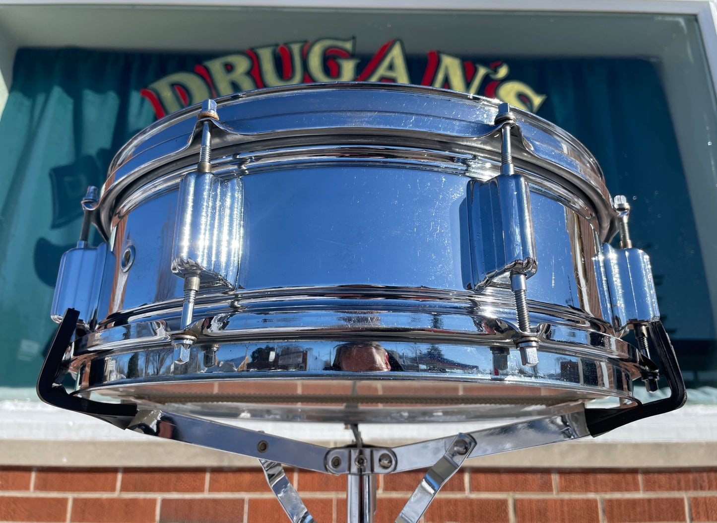1960s Rogers 5x14 Powertone Chrome Over Brass Snare Drum COB