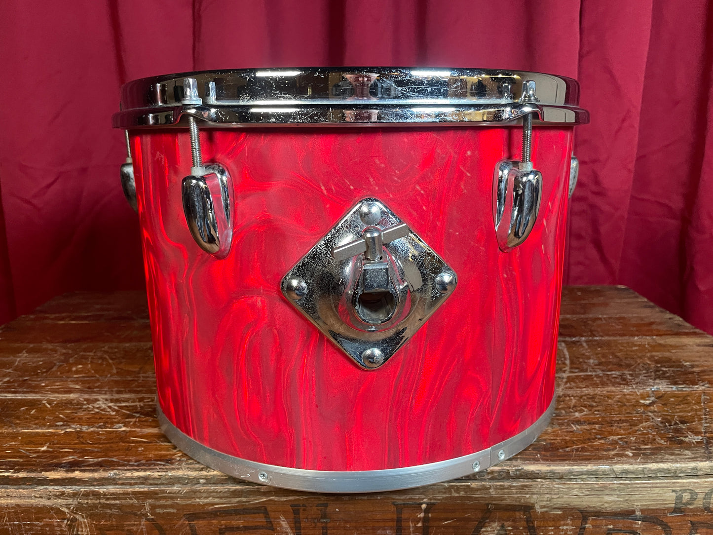 1970s Slingerland 9x13 Concert Tom Red Satin Flame 3-Ply