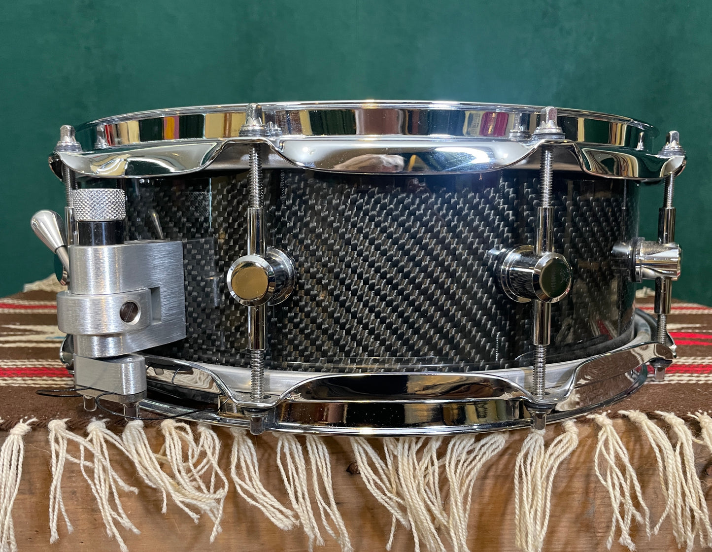 Spaun 5x14 Carbon Fiber Snare Drum w/ Trick GS007 Multi-Step Throw-Off