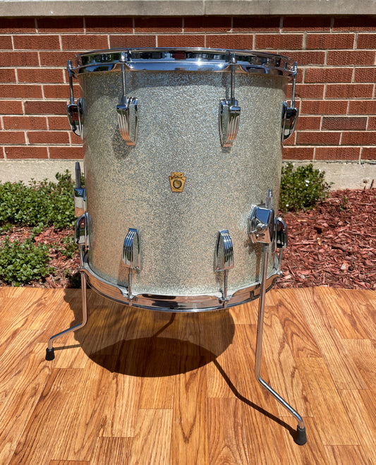 Early 1960s Ludwig 14x14 Floor Tom Drum Silver Sparkle for Down Beat