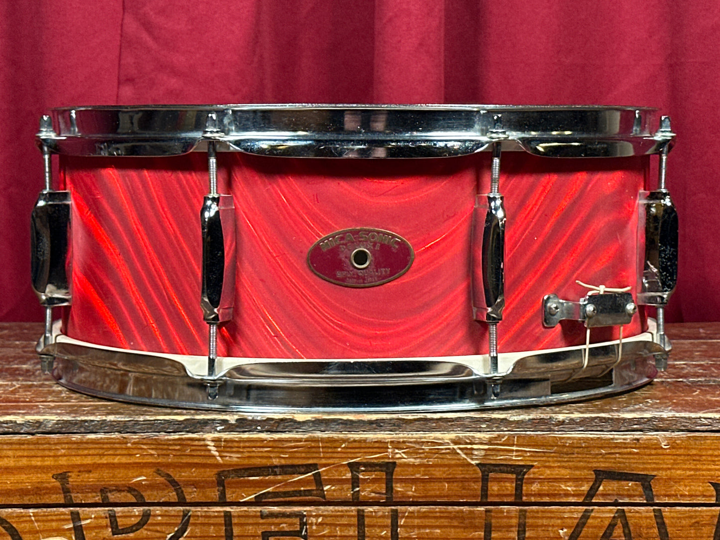 1960s Mica-Sonic Deluxe 5.5x14 Snare Drum Red Satin Flame MIJ Japan