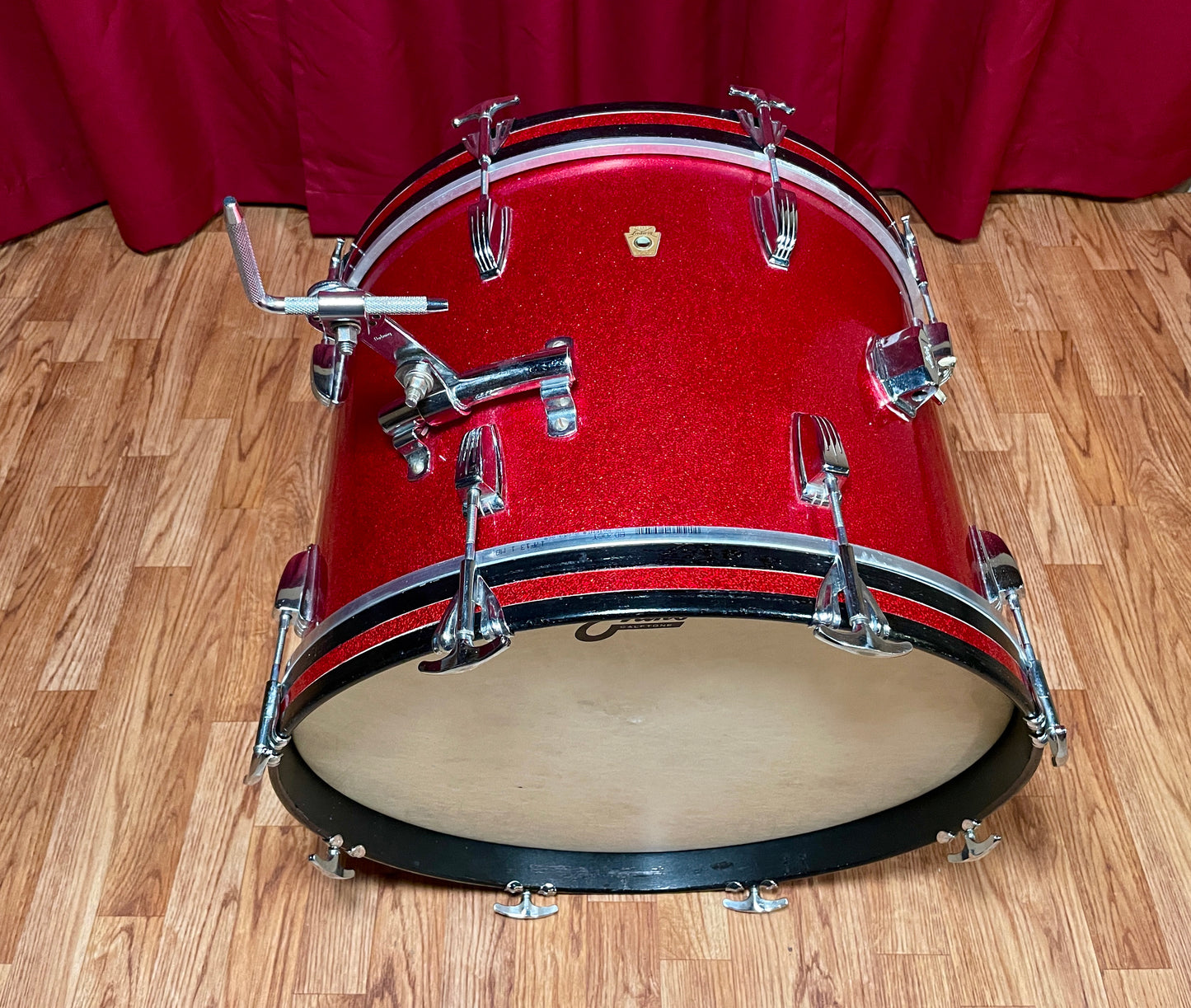 1960s Ludwig 14x20 Downbeat Bass Drum Red Sparkle