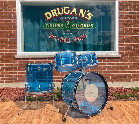 1970s Ludwig Vistalite 4pc Drum Set Blue 22/12/13/16