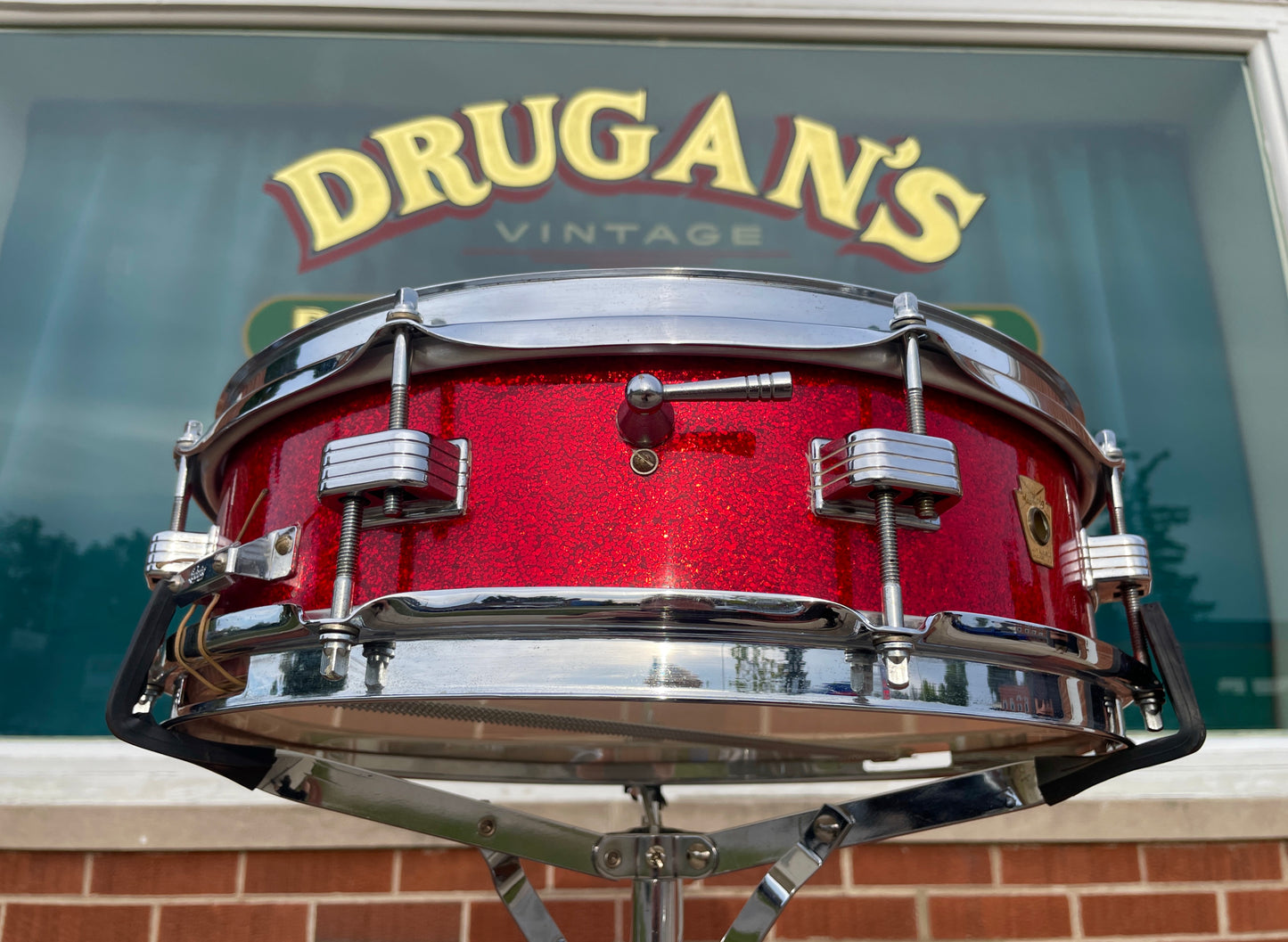 1965 Ludwig Downbeat 4x14 Snare Drum Red Sparkle