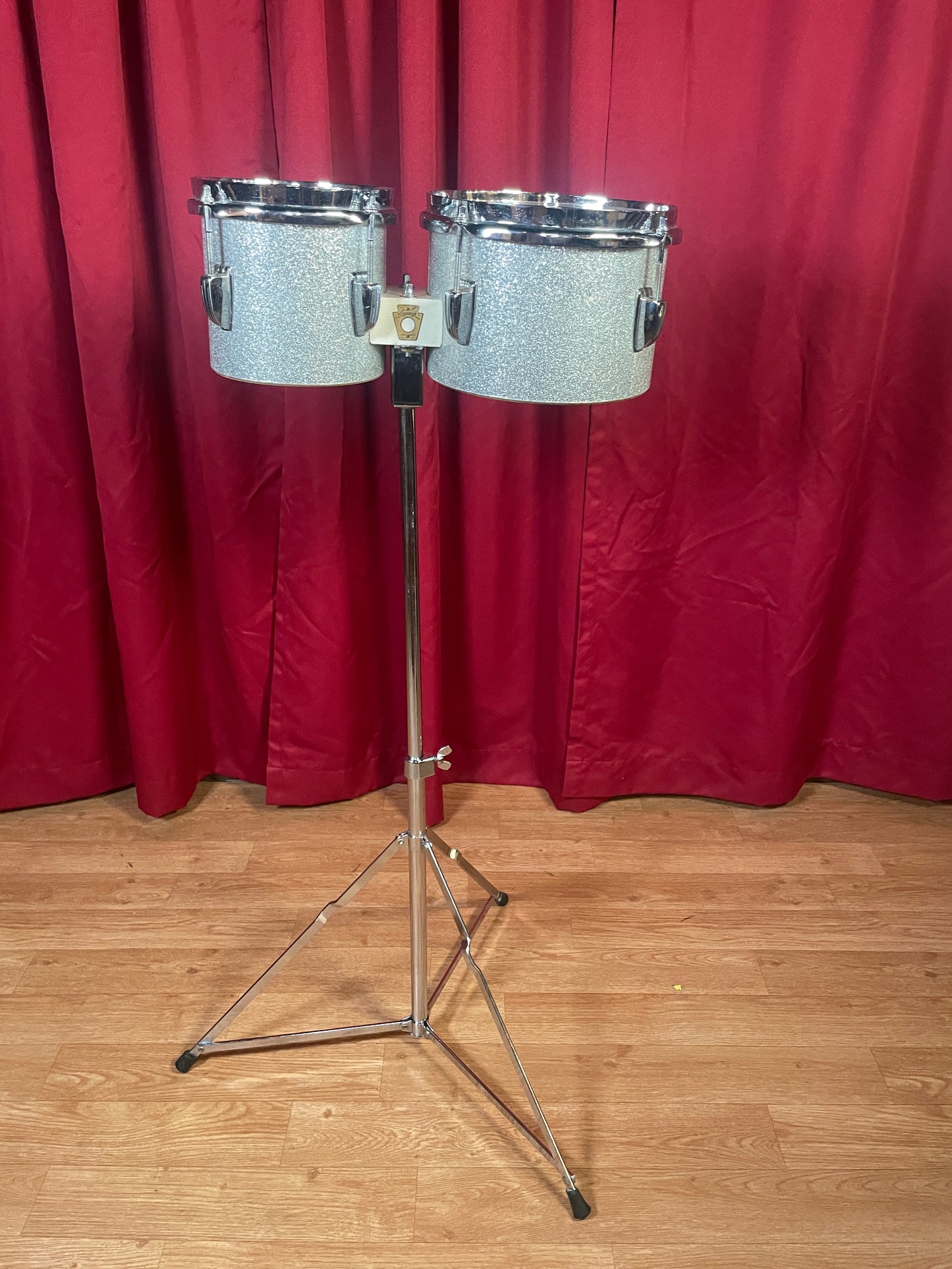 1960s Ludwig No. 2358P Bongos Silver Sparkle w/ Original Stand